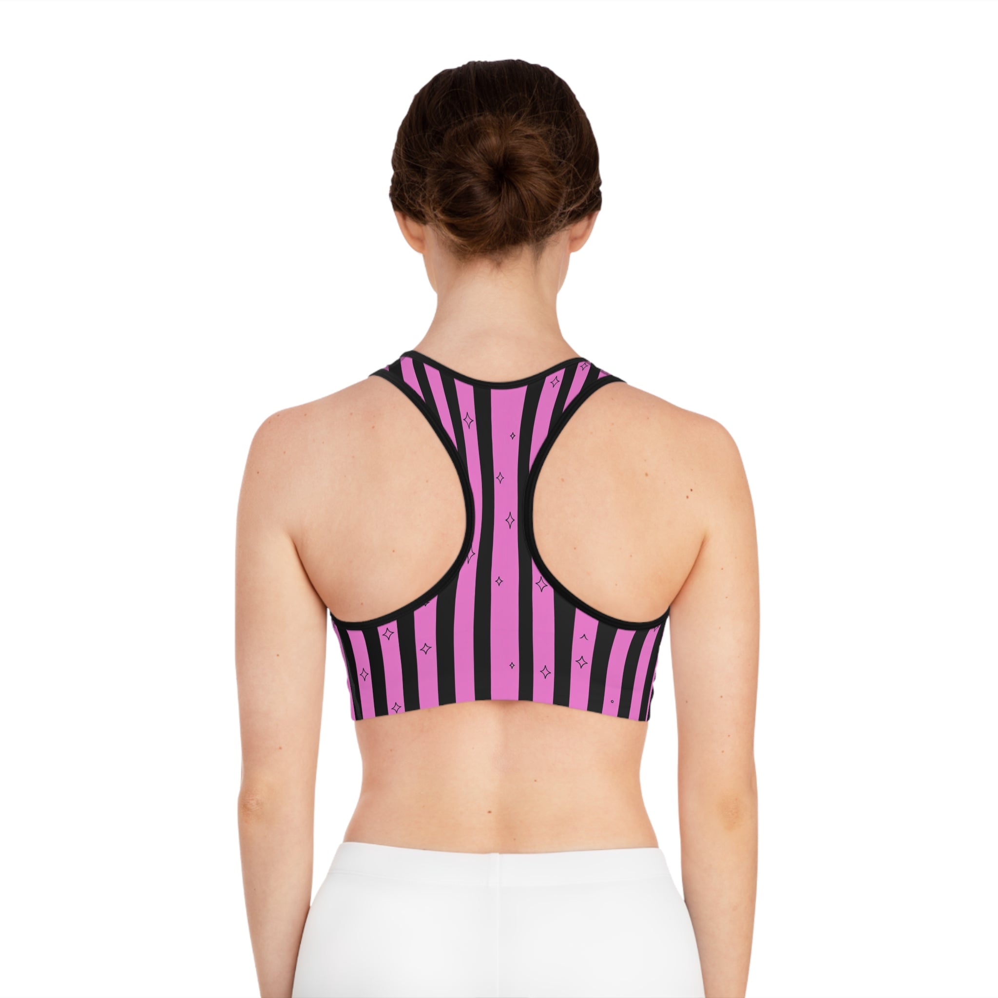 Pink & Black Striped Sports Bra