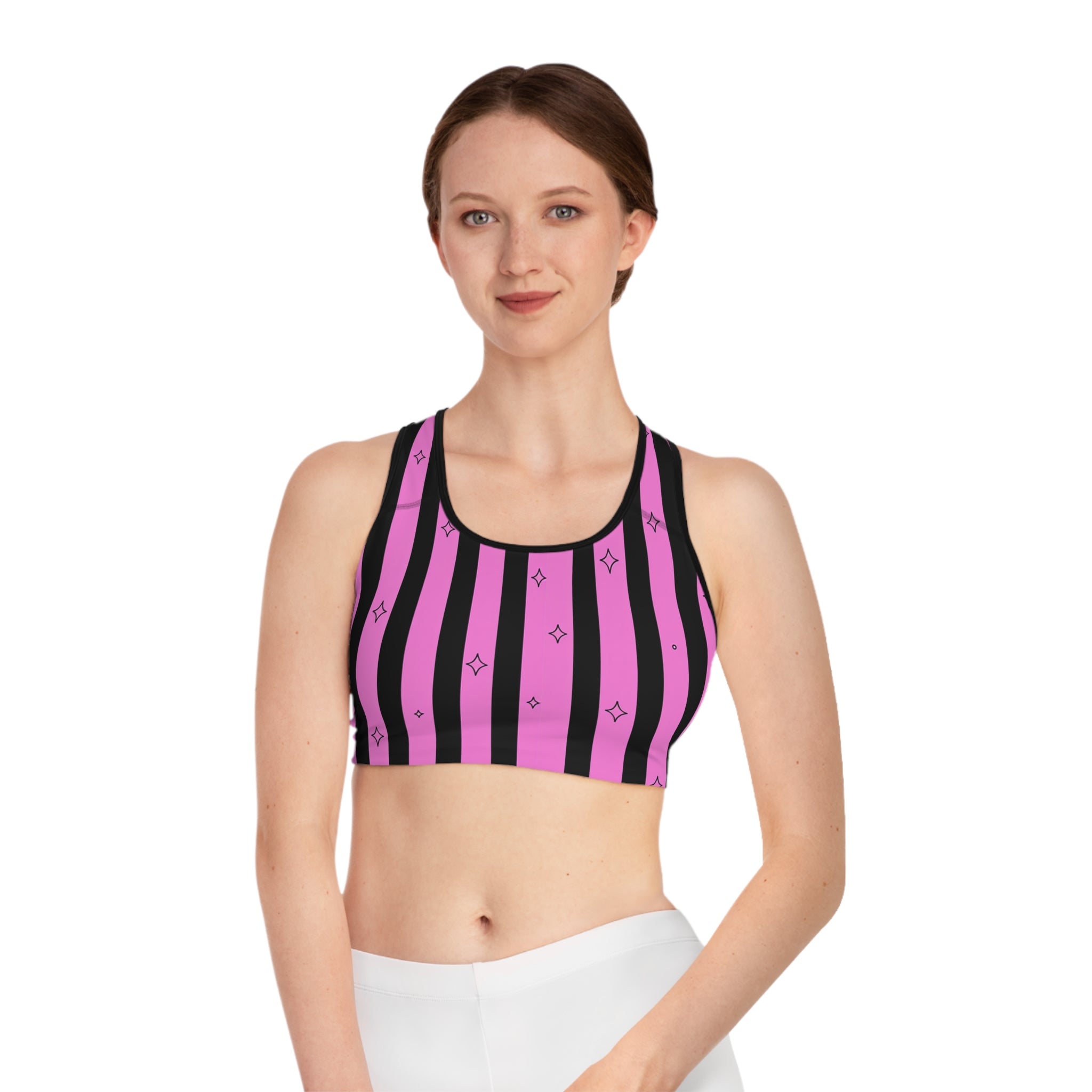 Pink & Black Striped Sports Bra