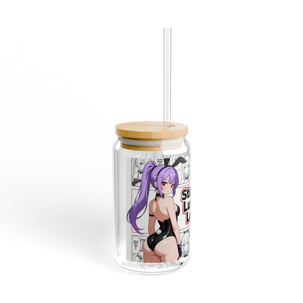 Manga Style Anime Glass Tumbler with Bamboo Lid & Straw | 16oz