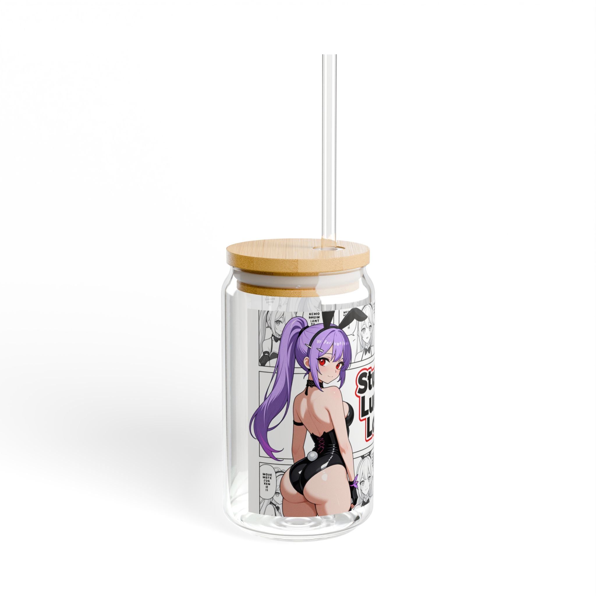 Manga Style Anime Glass Tumbler with Bamboo Lid & Straw | 16oz