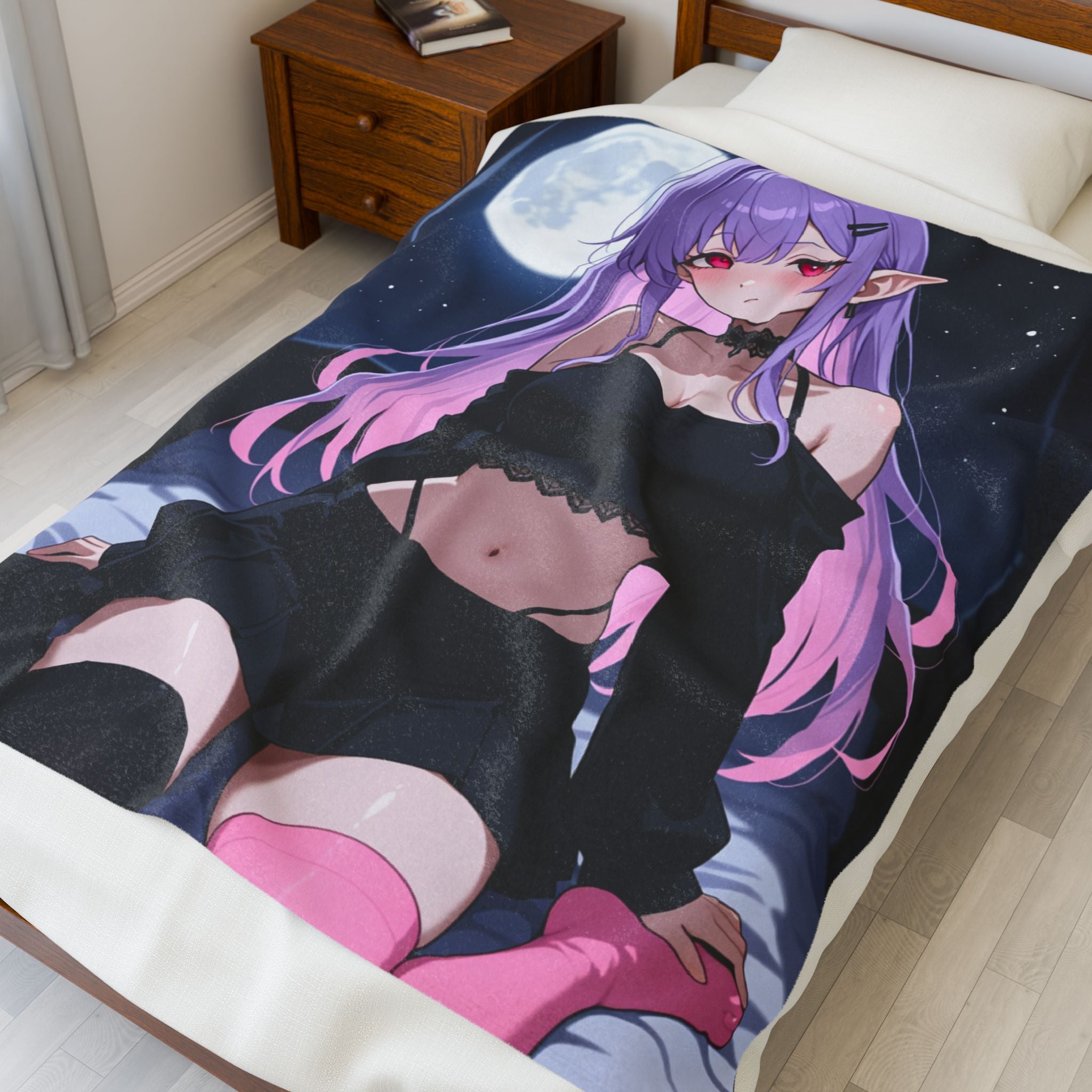 Anime Moonlit Girl Plush Blanket