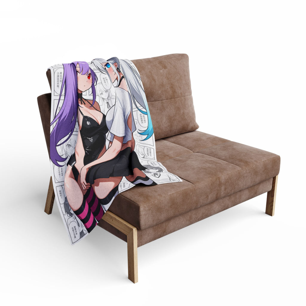 Cute Anime Bunny Girl and Neko Fleece Blanket