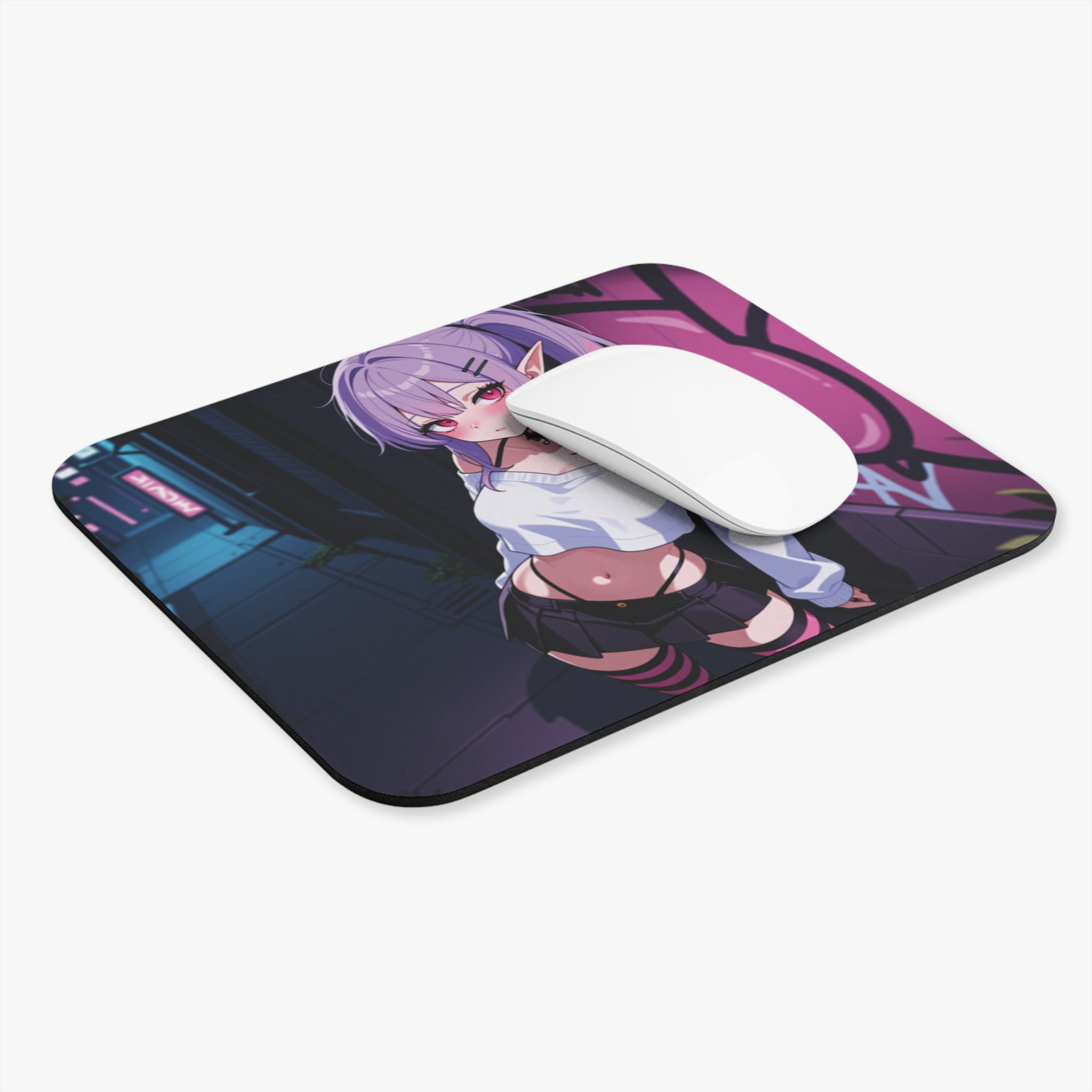 Anime Cyberpunk Girl Mouse Pad – Purple Aesthetic Gaming Desk Mat