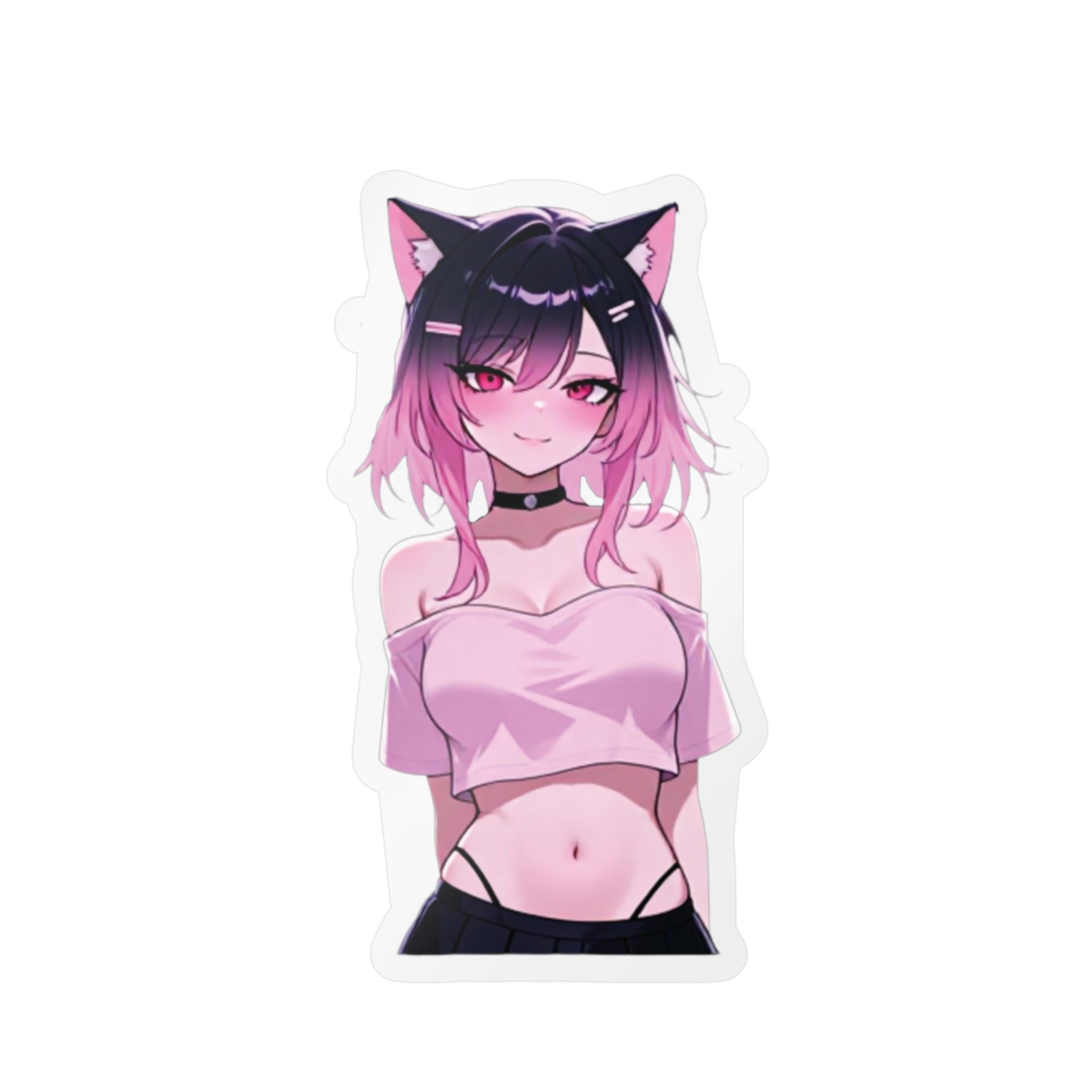 Neko Girl Anime Kiss-Cut Vinyl Sticker — Pink Cat Ear Aesthetic