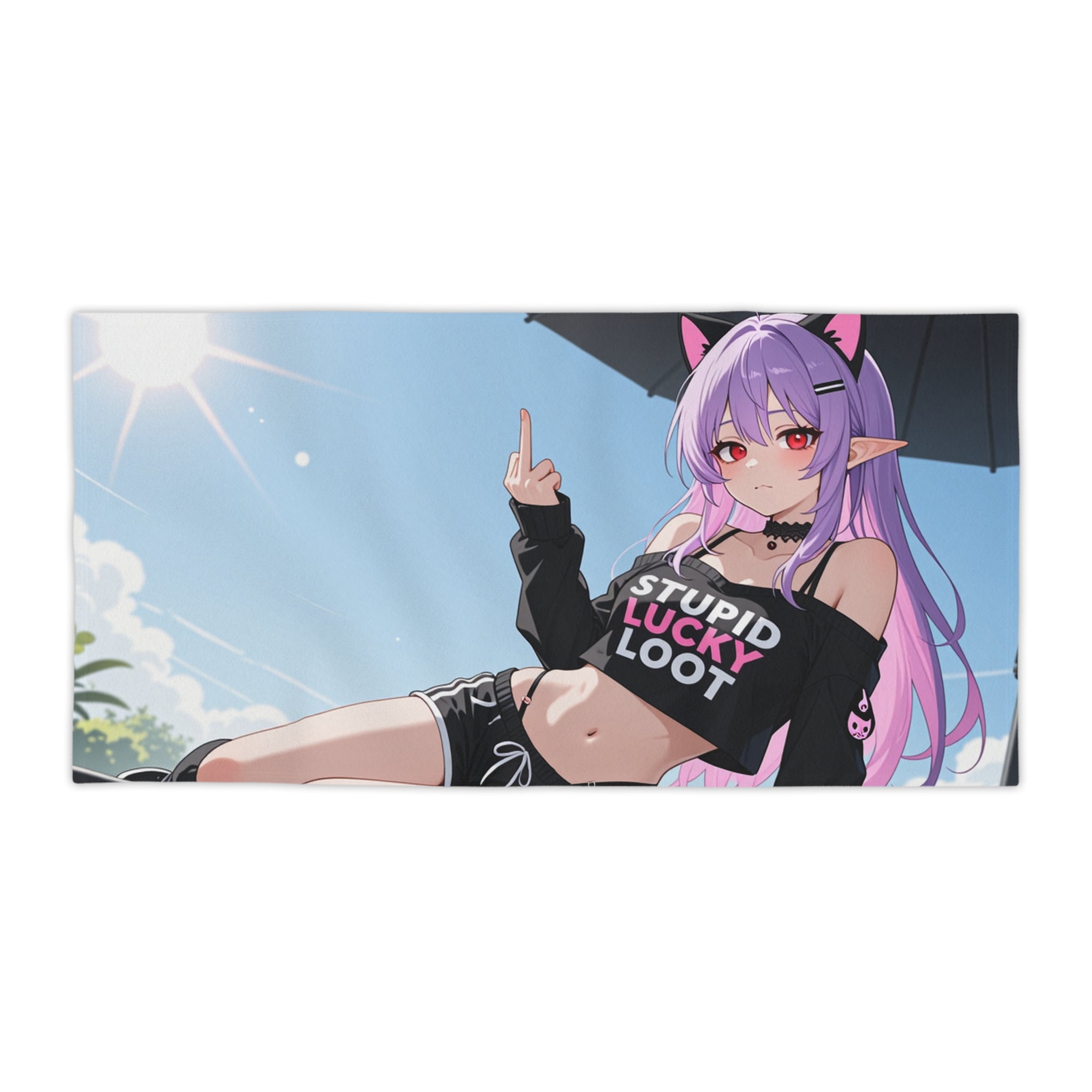 Anime Goth Catgirl Beach Towel