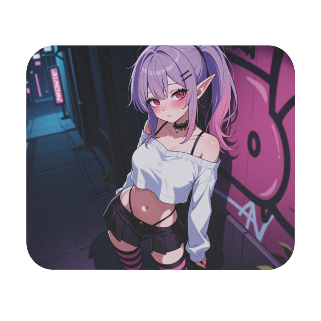 Anime Cyberpunk Girl Mouse Pad – Purple Aesthetic Gaming Desk Mat