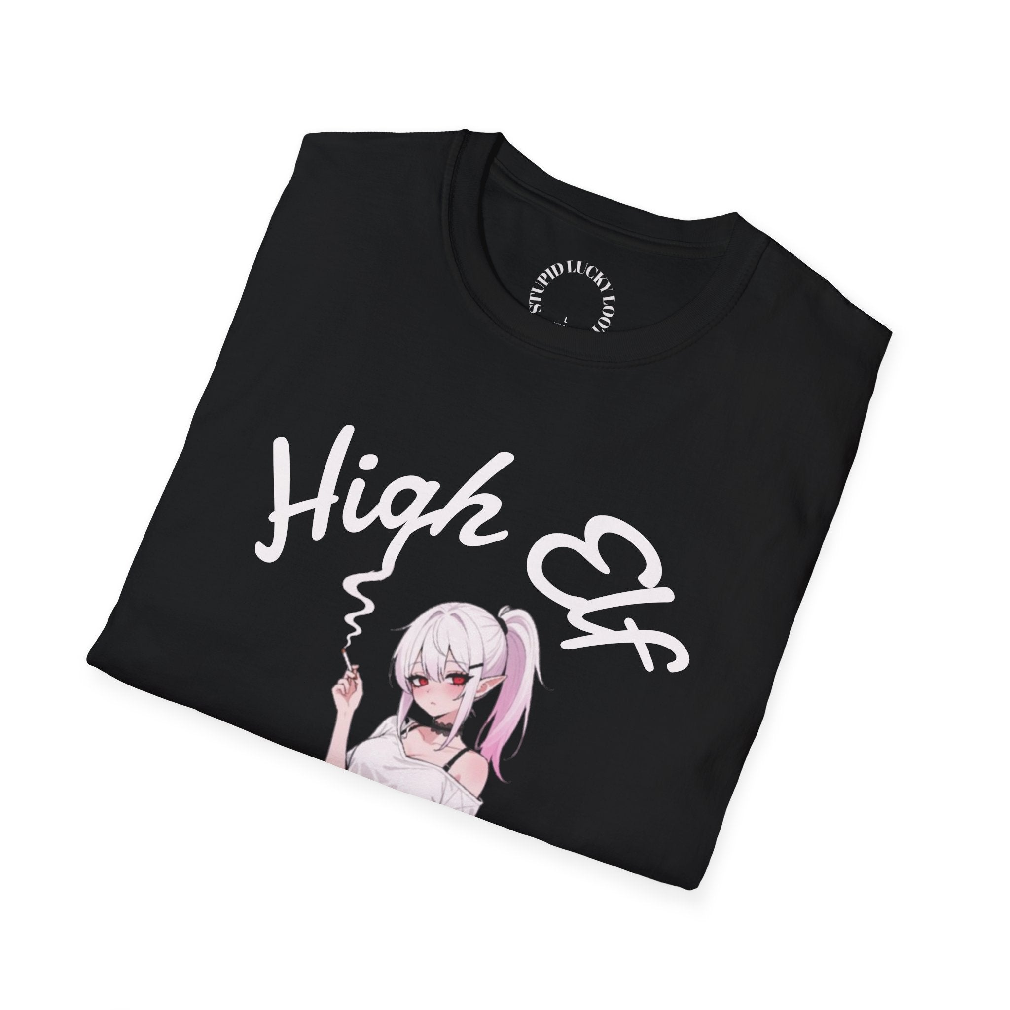High Elf Anime Tee — "Low Motivation" Cute Goth Aesthetic T-Shirt