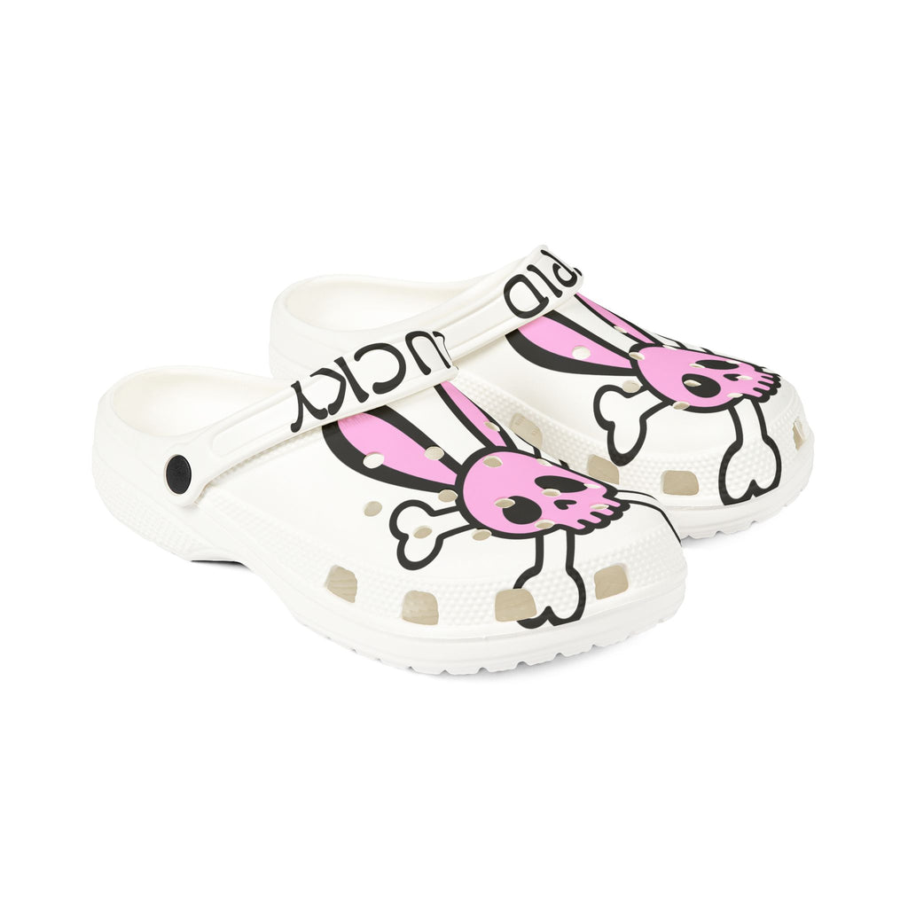 Pink Skull Bunny Slip-On Shoes — "Stupid Lucky" Waterproof Foam Clogs