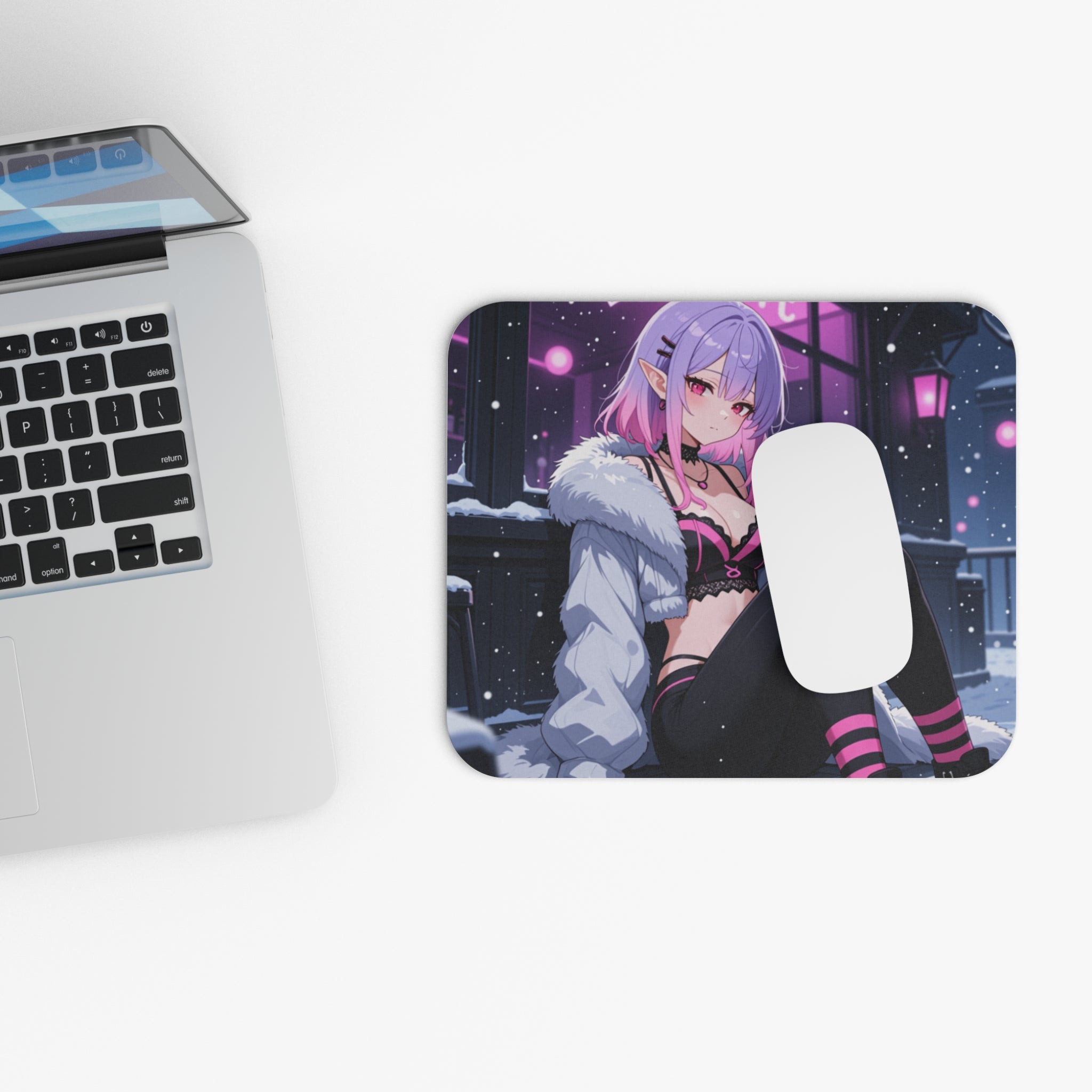 Gothic Elf Girl Winter Night Aesthetic Gaming Mouse Pad