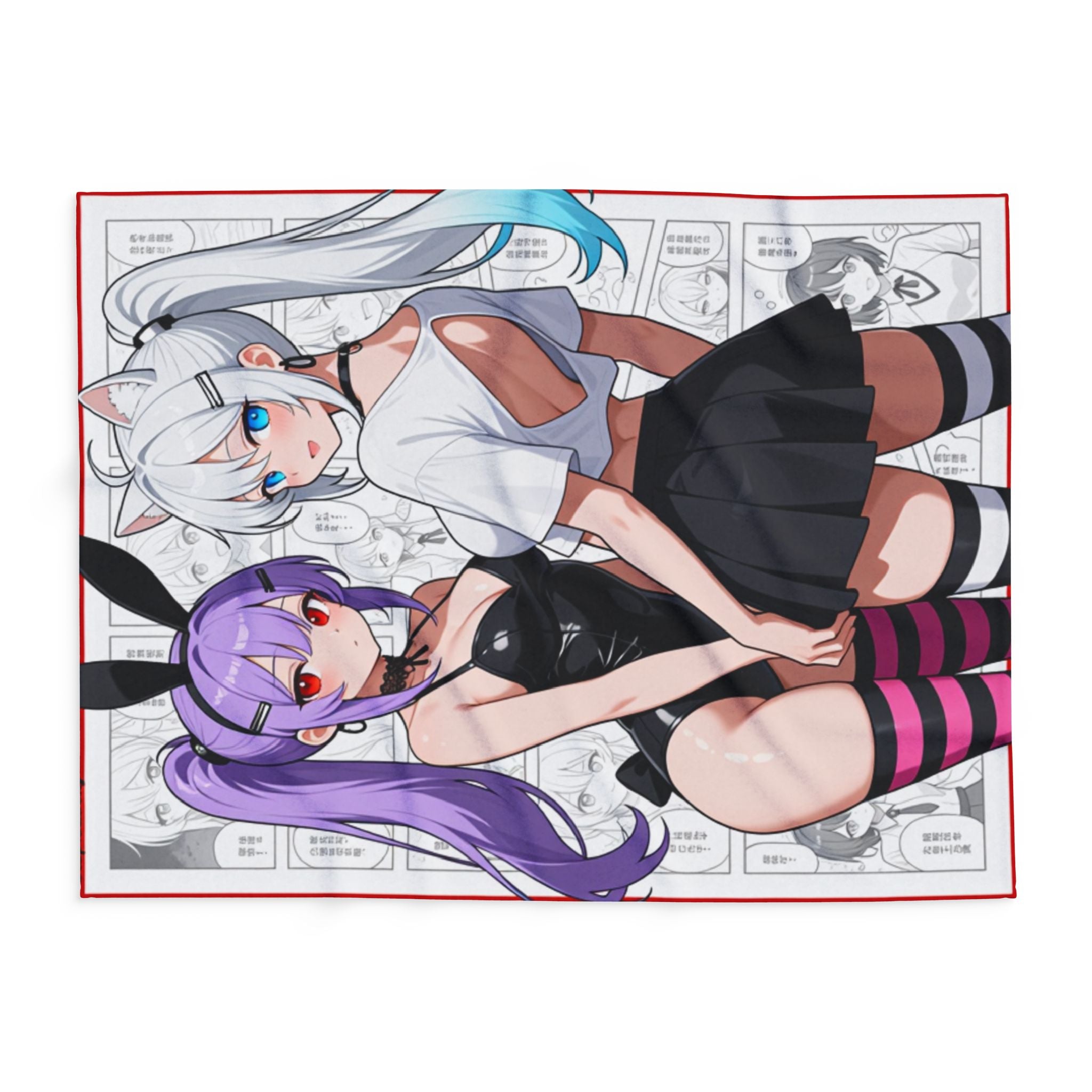 Cute Anime Bunny Girl and Neko Fleece Blanket