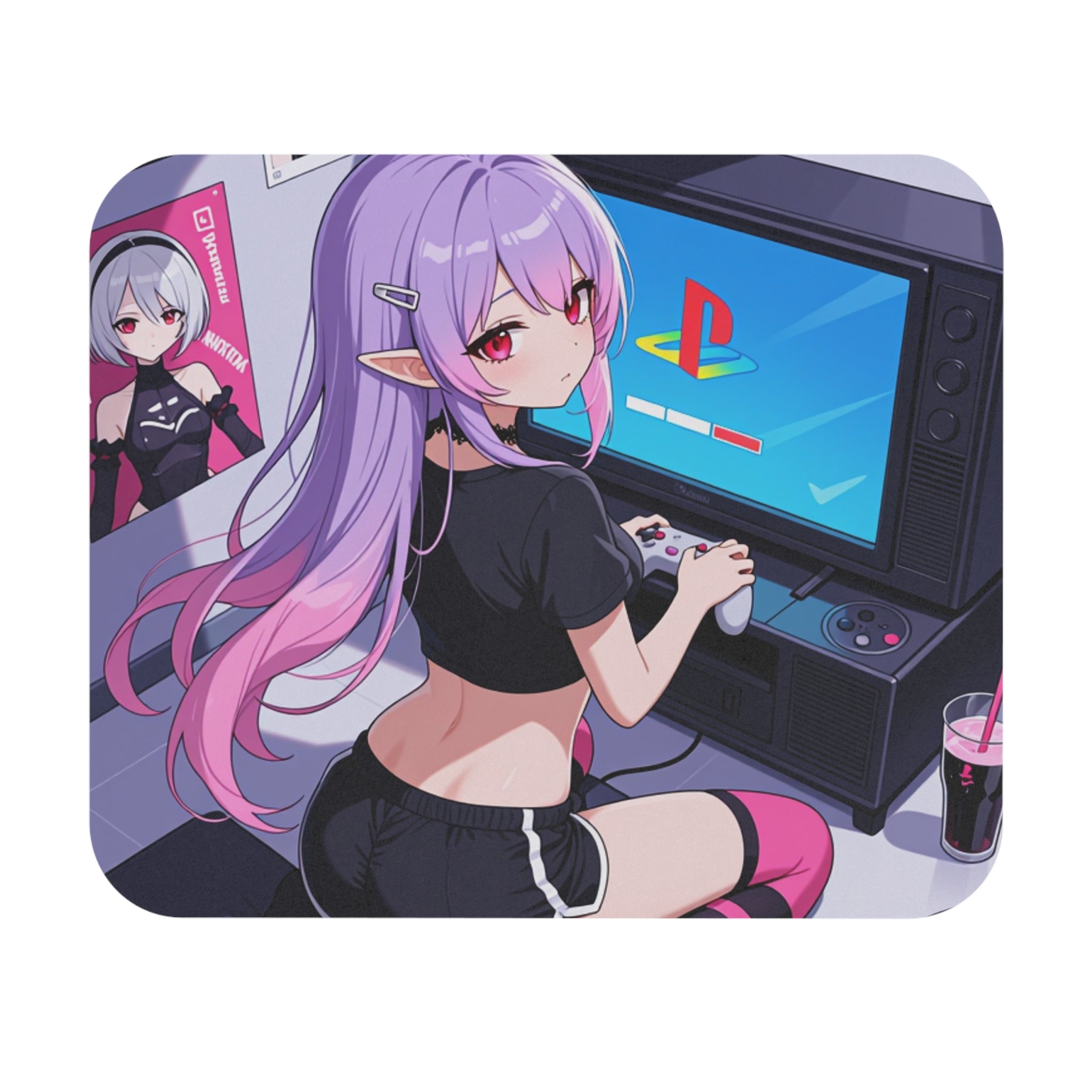 Anime Retro Gamer Girl Mouse Pad