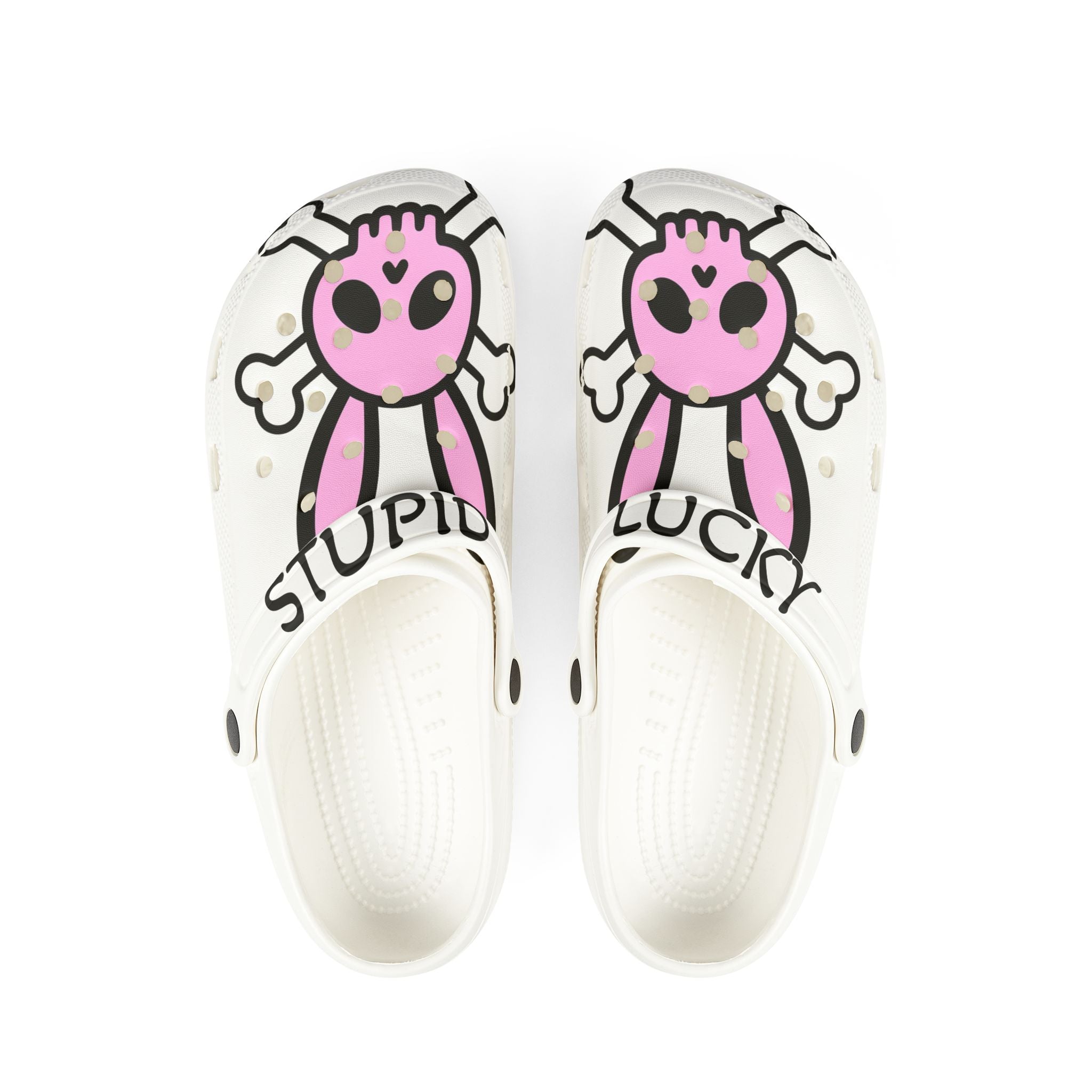 Pink Skull Bunny Slip-On Shoes — "Stupid Lucky" Waterproof Foam Clogs