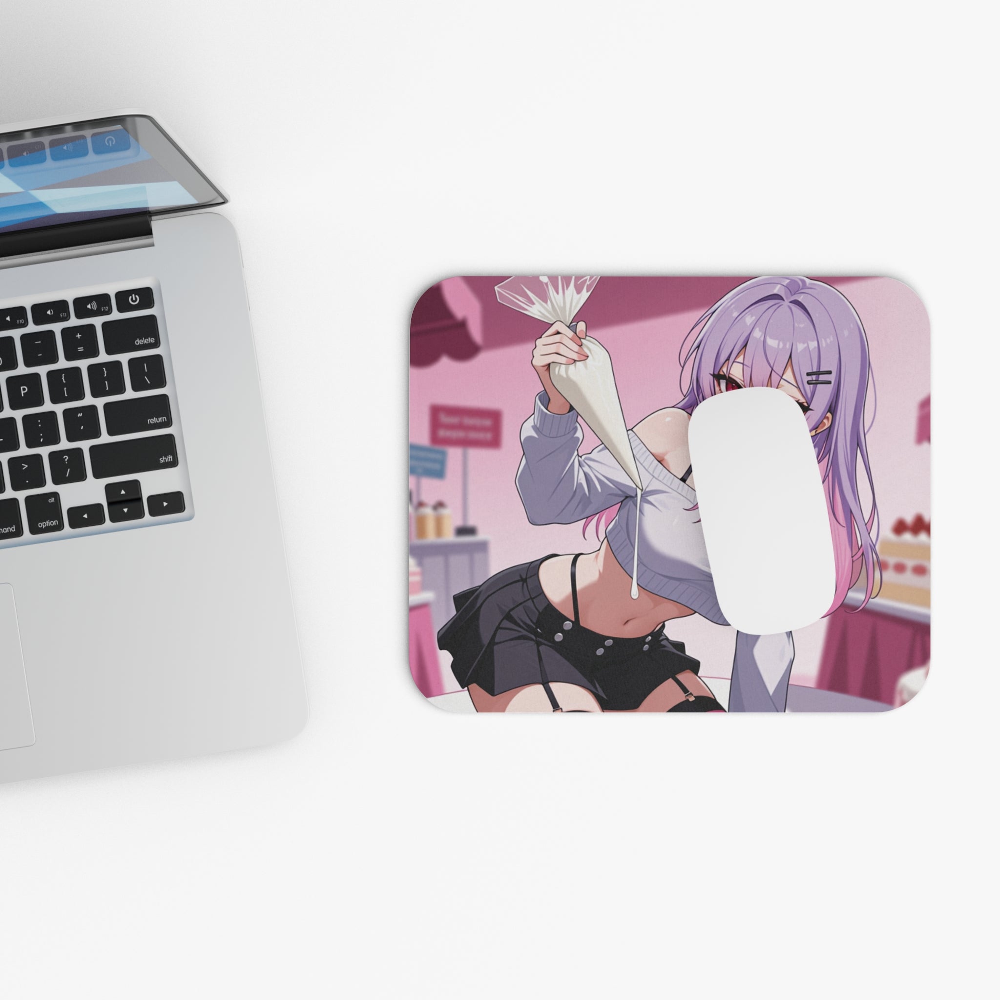 Anime Girl Pink Pastry Mouse Pad — Cute Kawaii Gaming Desk Mat