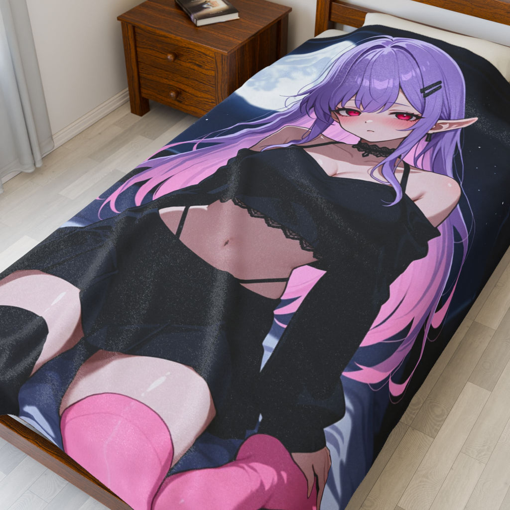 Anime Moonlit Girl Plush Blanket