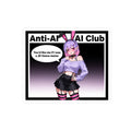 Sticker with anime-style characters and text 'Anti-AI Club' on a white background