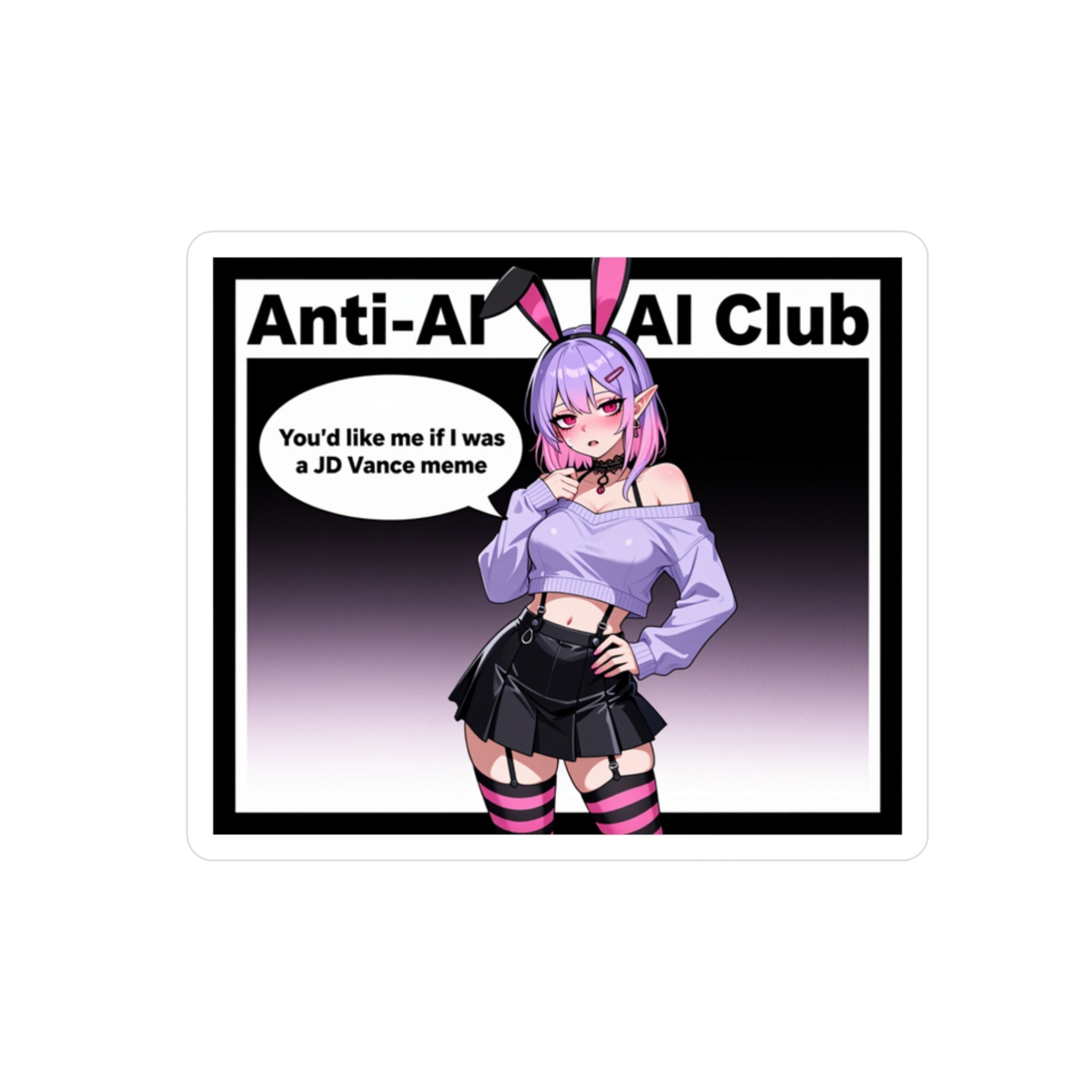 Sticker with anime-style characters and text 'Anti-AI Club' on a white background