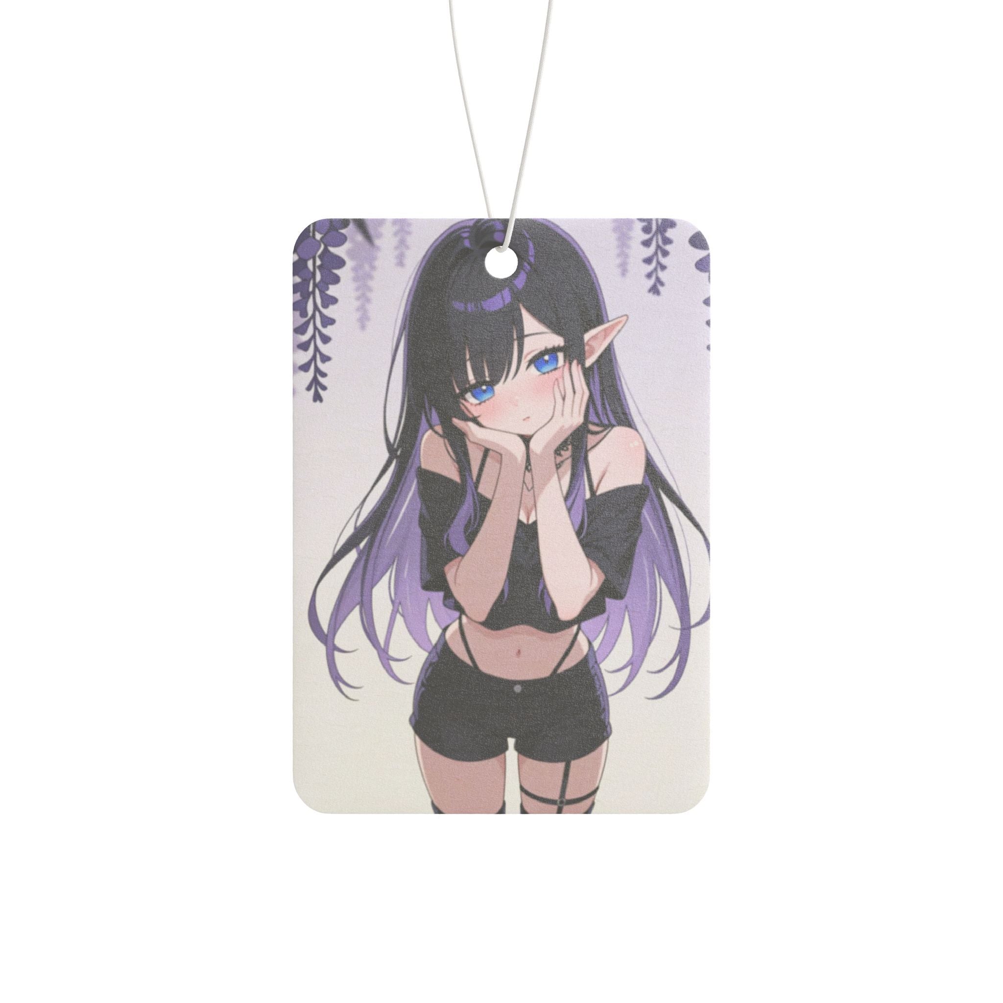 Anime Elf Girl Car Air Freshener — Cute Purple Aesthetic Scented Ornament