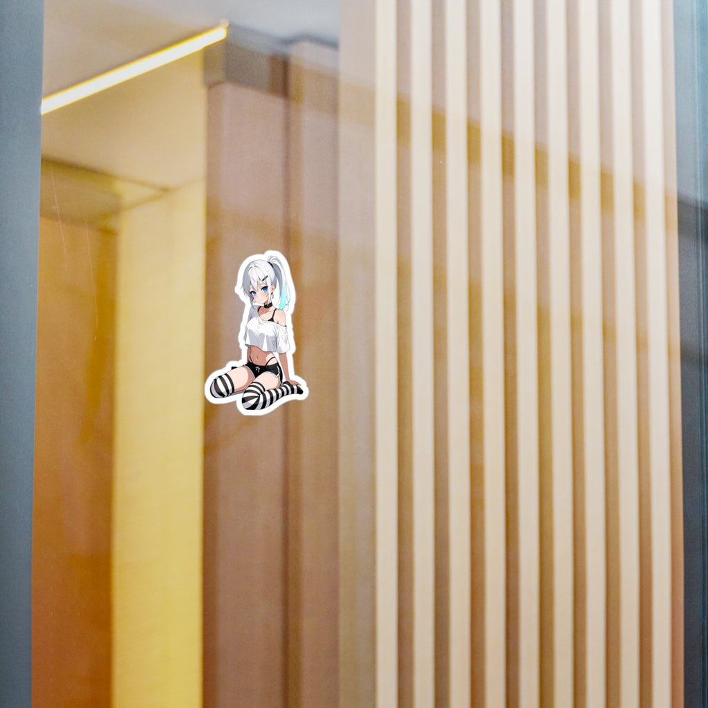 Anime Girl Kiss-Cut Vinyl Sticker — Cute Thigh-Highs Decal
