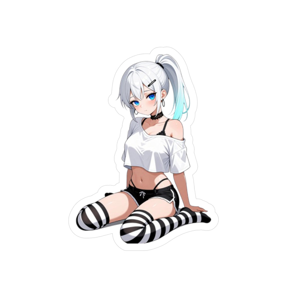Anime Girl Kiss-Cut Vinyl Sticker — Cute Thigh-Highs Decal