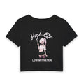 High Elf Anime Tee — "Low Motivation" Cute Goth Aesthetic T-Shirt (Cropped)