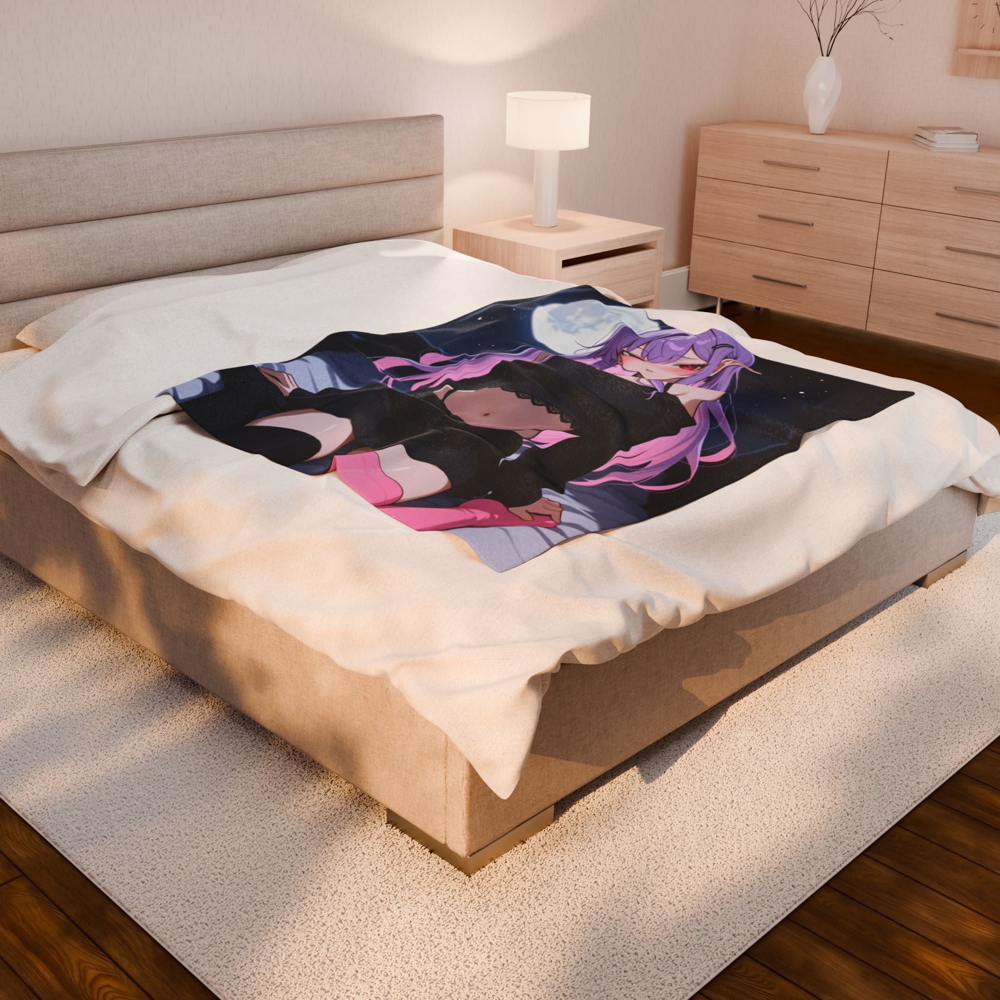 Anime Moonlit Girl Plush Blanket