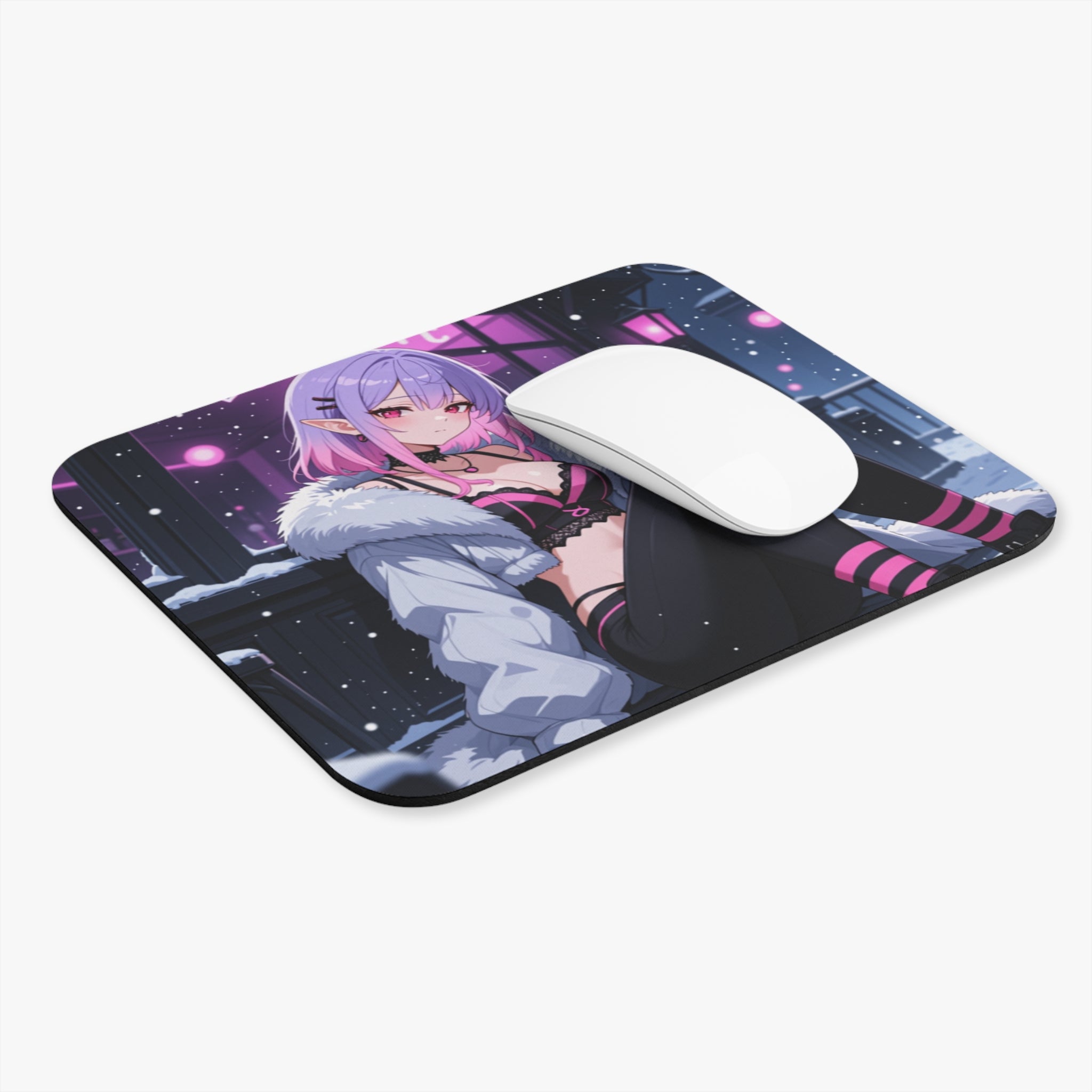 Gothic Elf Girl Winter Night Aesthetic Gaming Mouse Pad