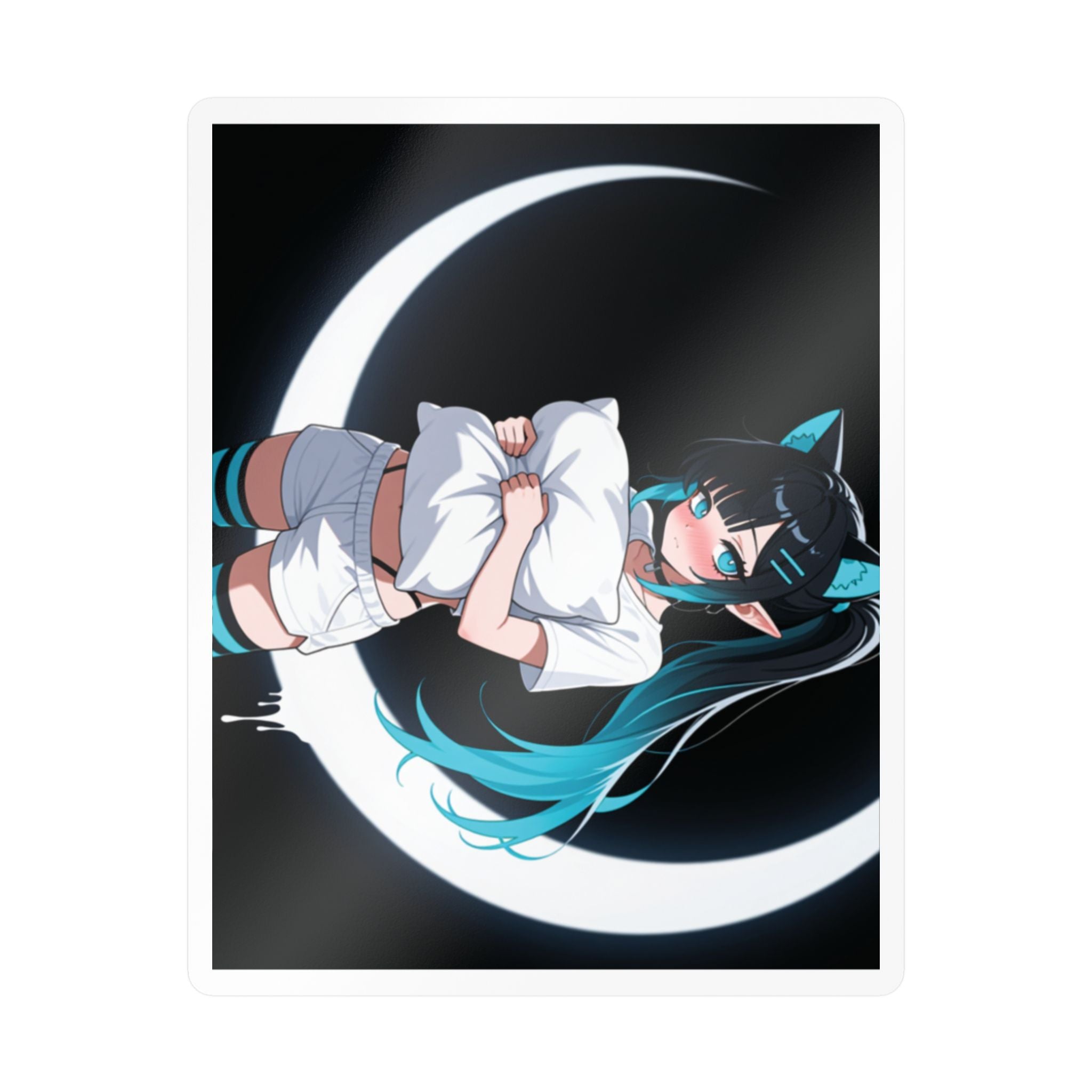 Anime Girl Moon Kiss-Cut Vinyl Decal — Cat Ear Elf Sticker