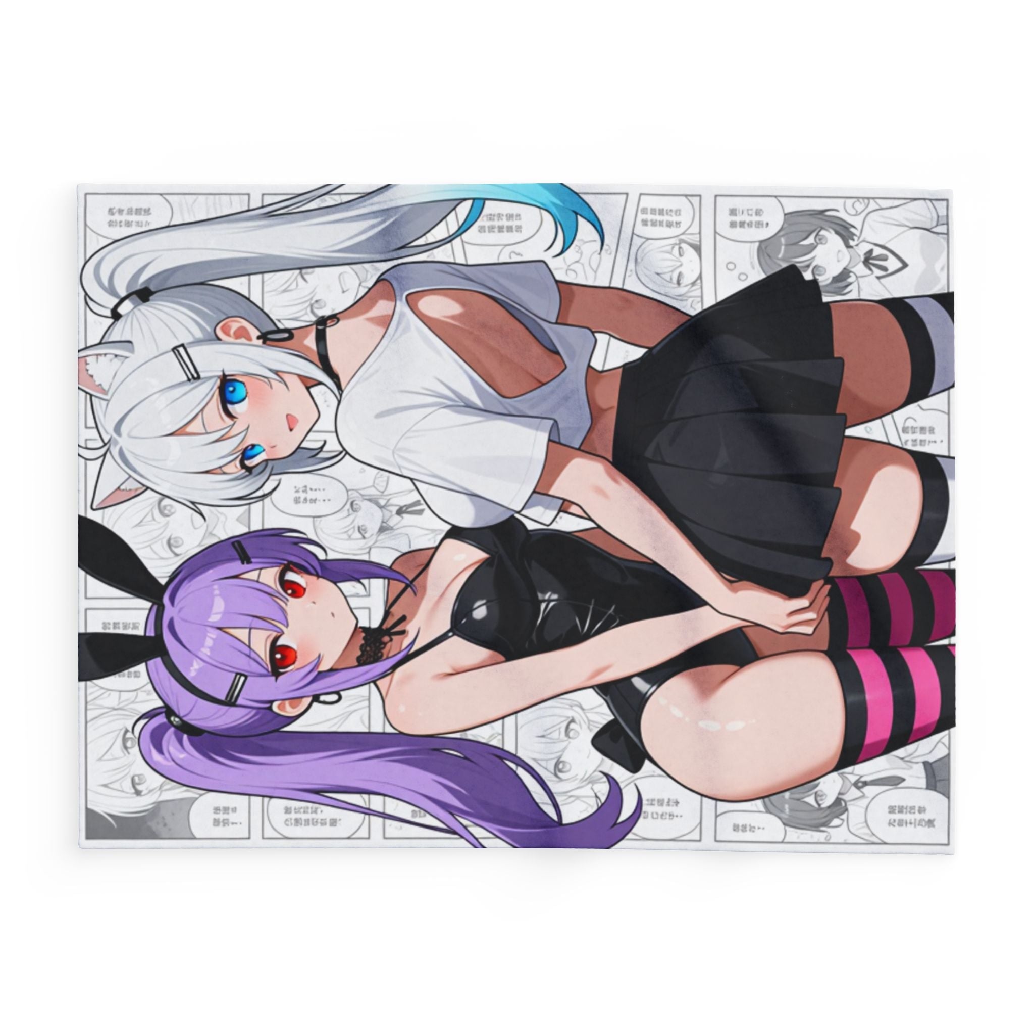 Cute Anime Bunny Girl and Neko Fleece Blanket