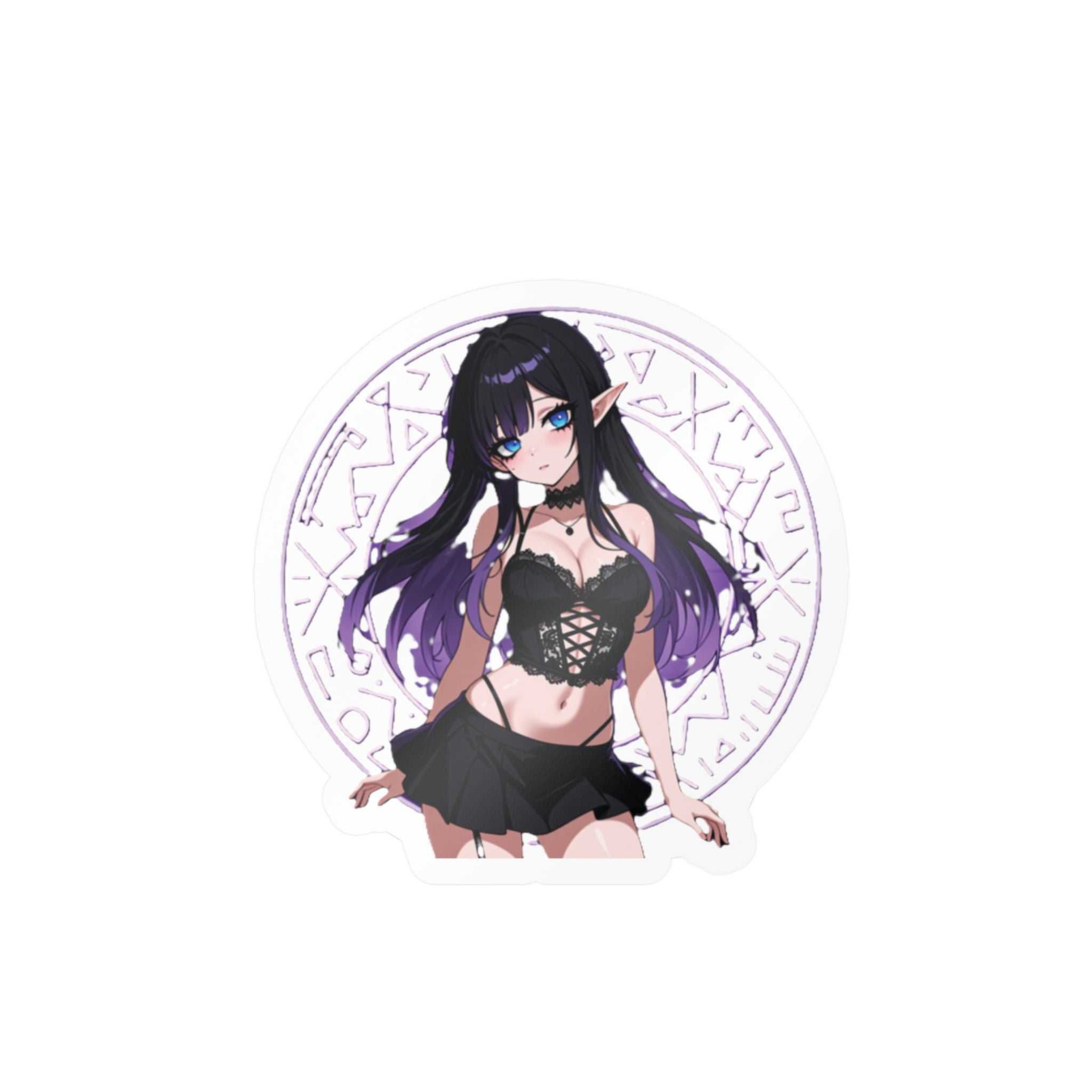 Anime Gothic Elf Vinyl Decal — Purple‑Haired Waifu Sticker