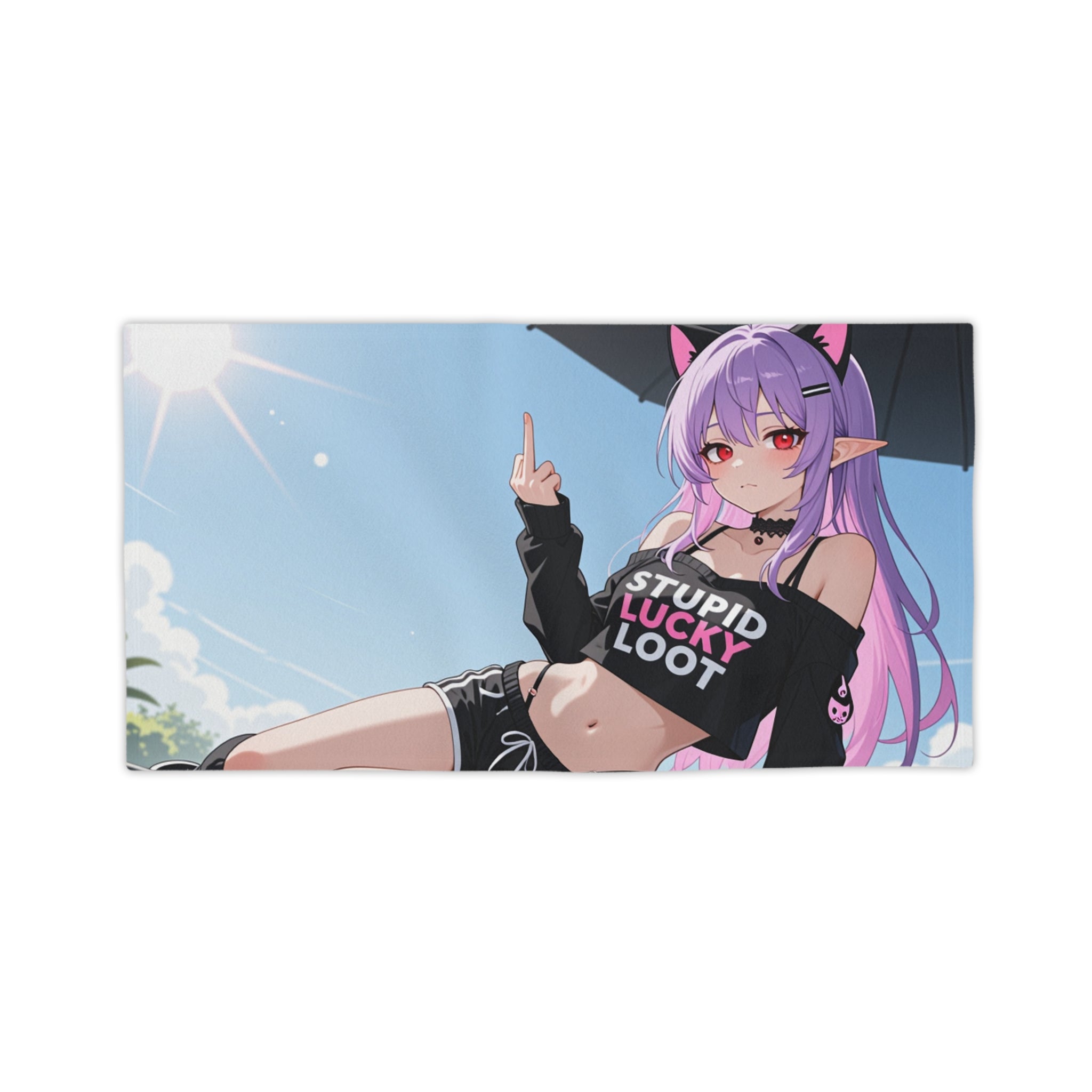 Anime Goth Catgirl Beach Towel