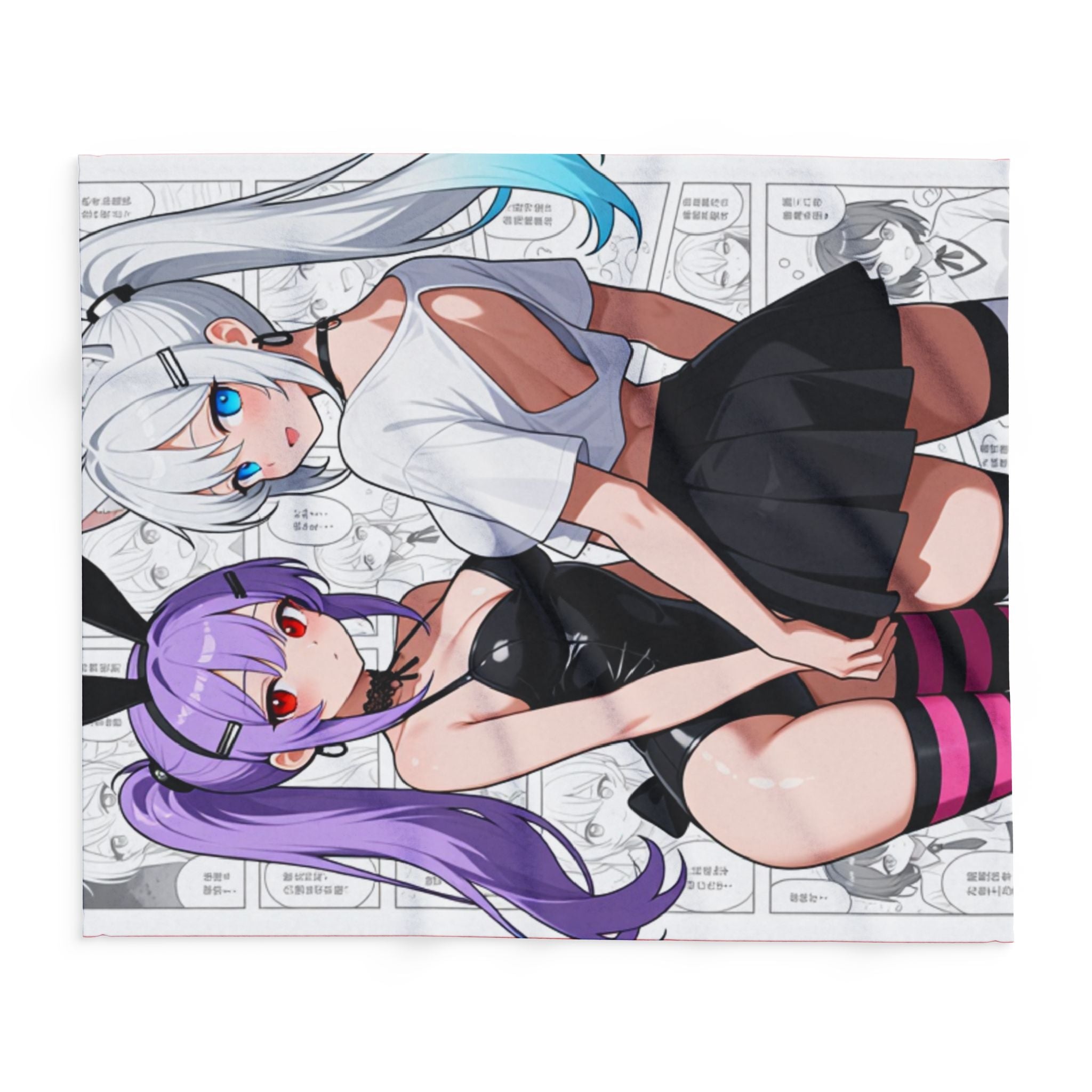 Cute Anime Bunny Girl and Neko Fleece Blanket