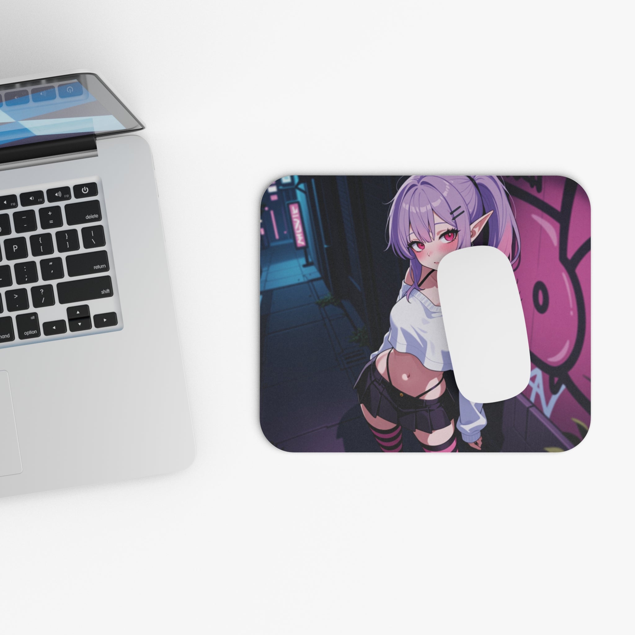 Anime Cyberpunk Girl Mouse Pad – Purple Aesthetic Gaming Desk Mat
