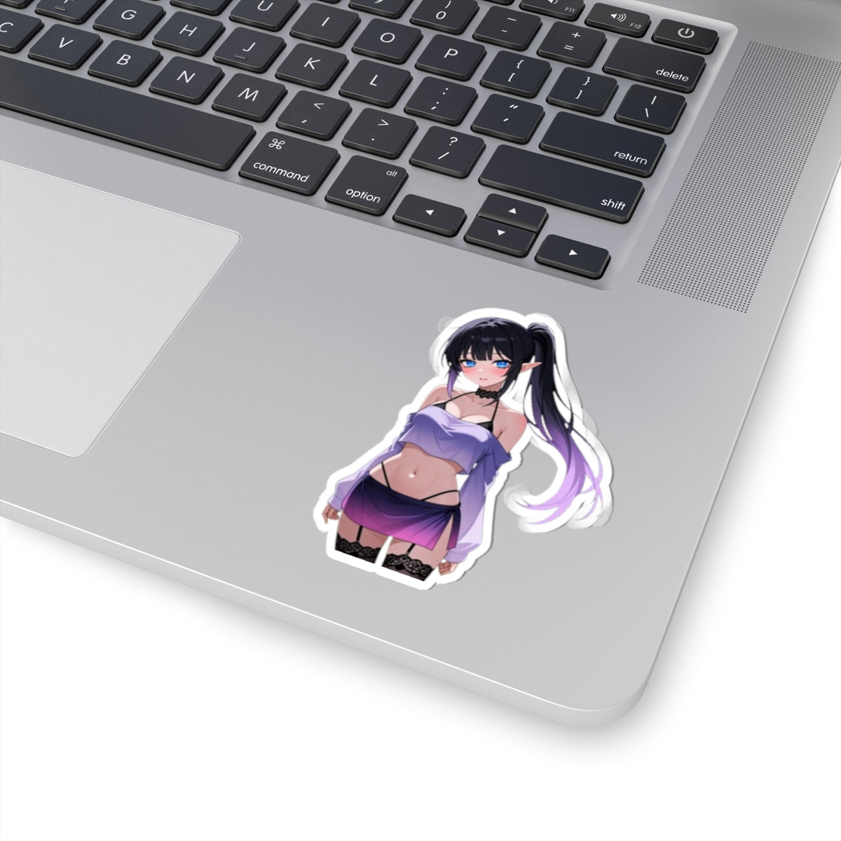 Anime Kiss-Cut Sticker — Black and Purple Elf Woman