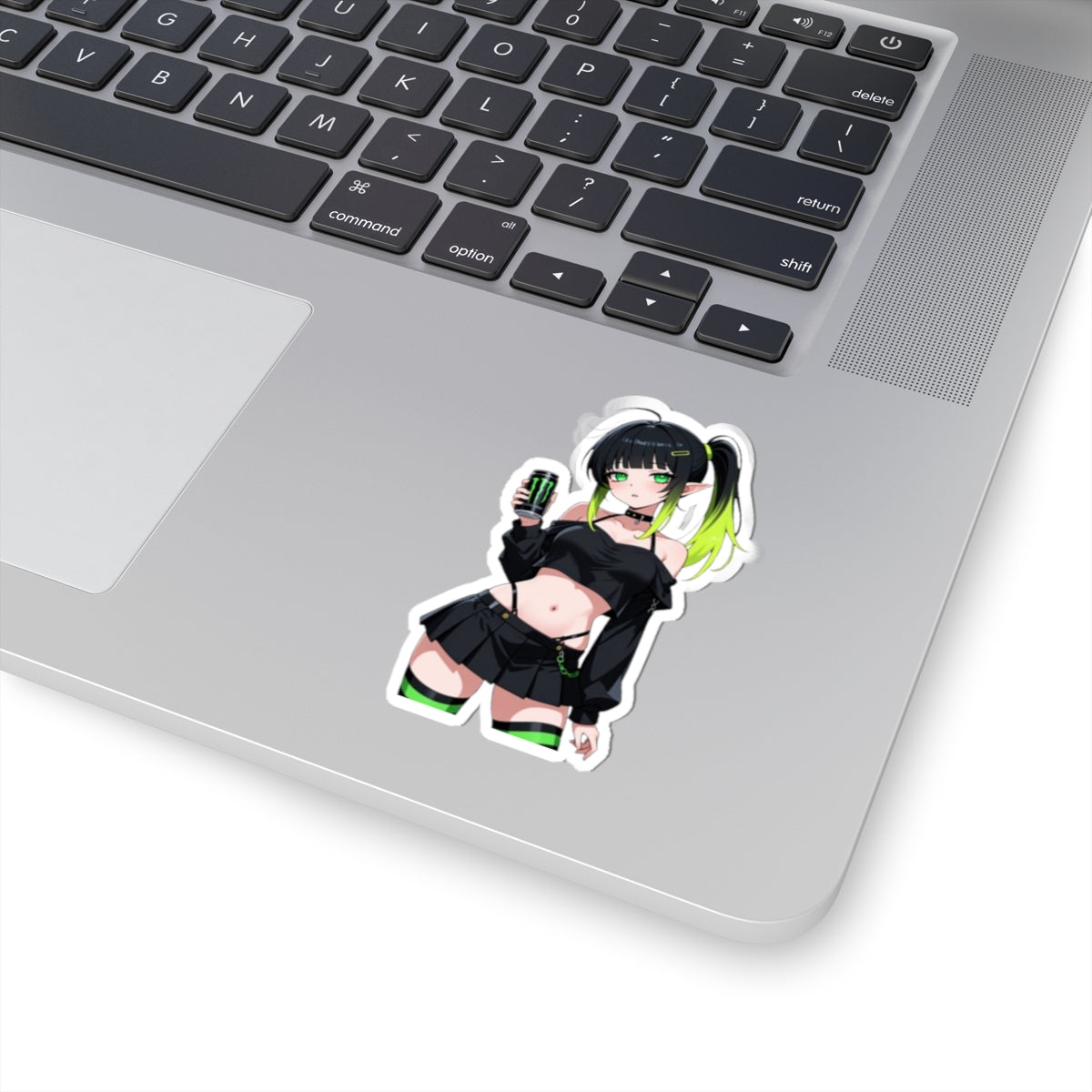 Anime Girl Energy Drink Sticker — Neon Goth Kiss-Cut Vinyl