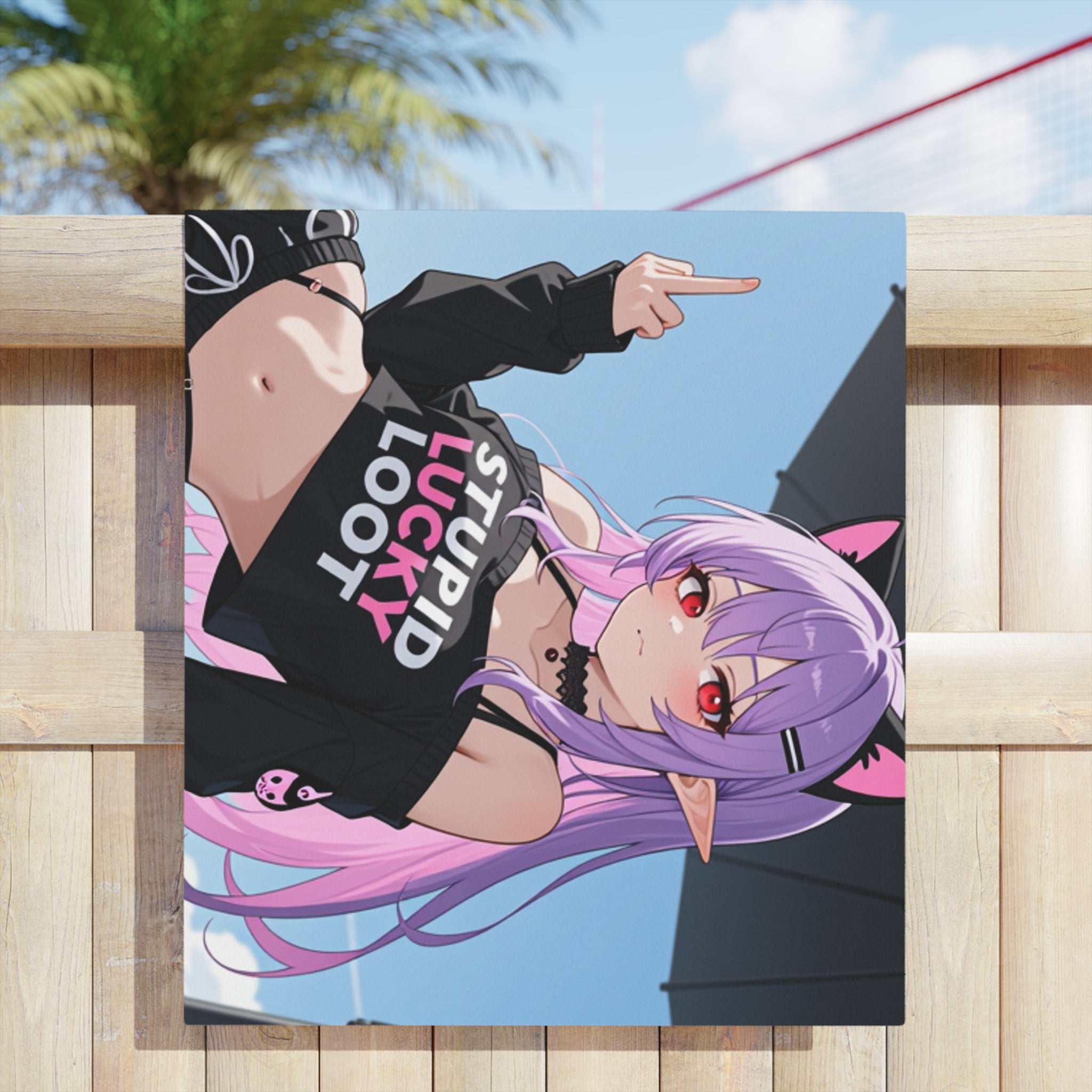 Anime Goth Catgirl Beach Towel