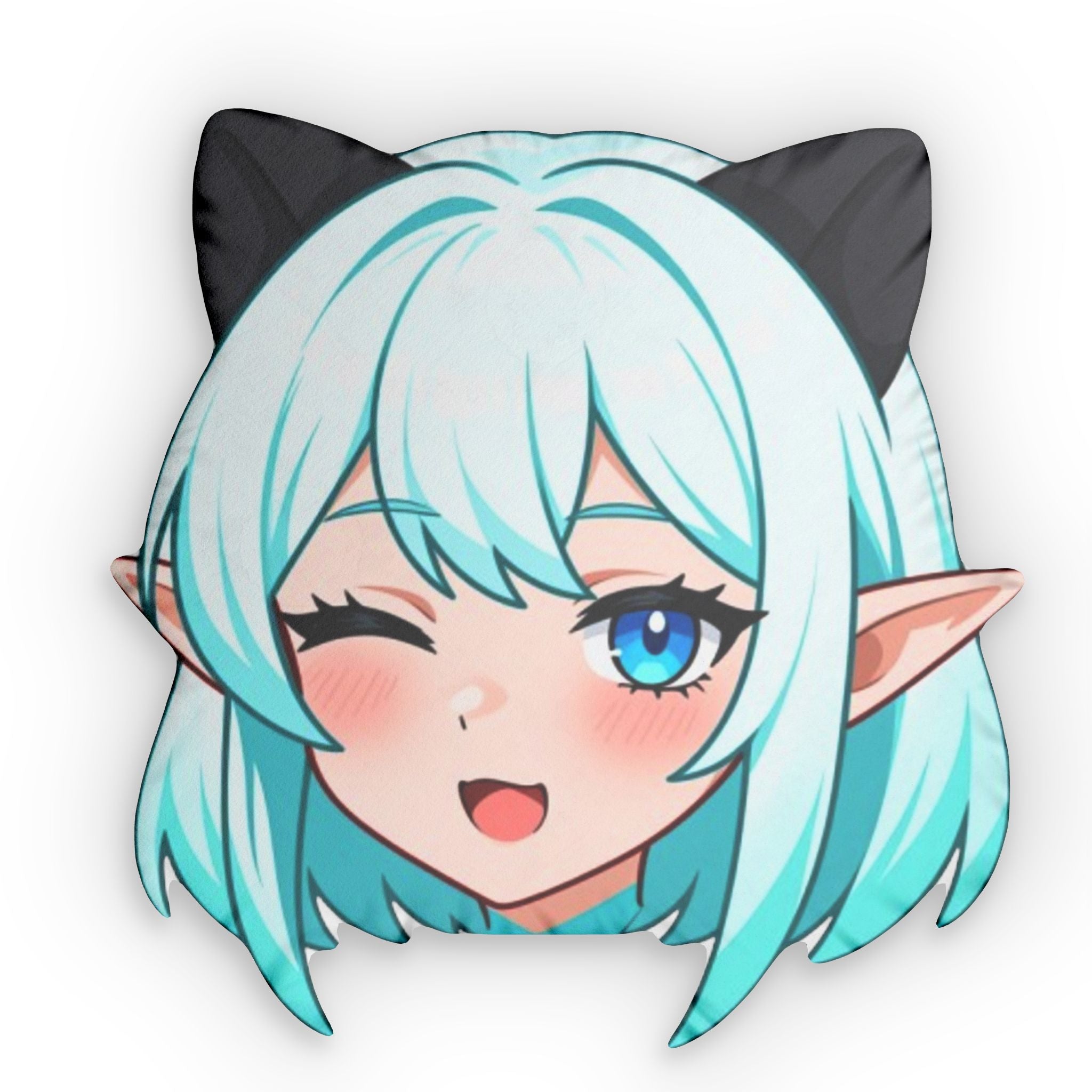 Blue Haired Anime Catgirl Pillow