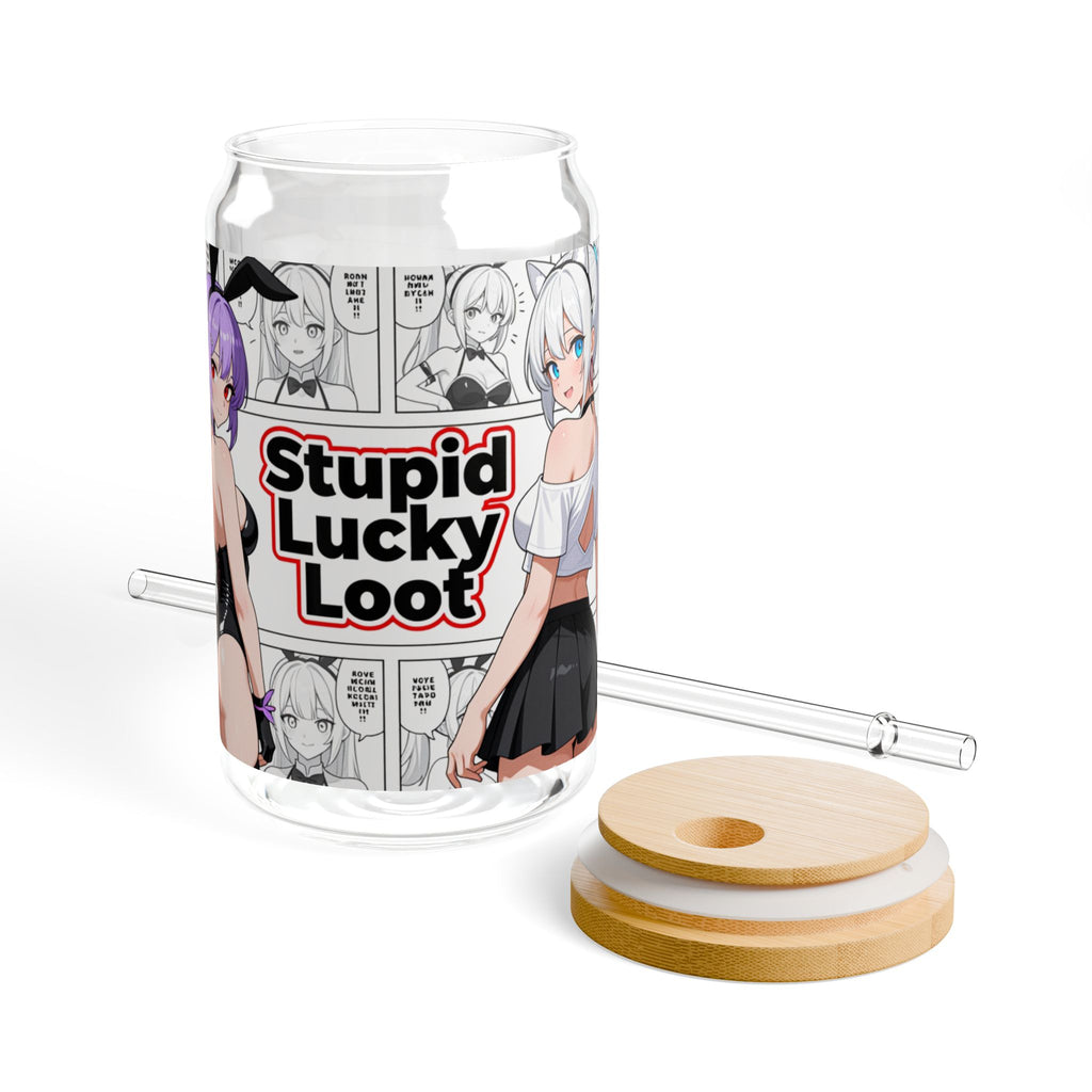 Manga Style Anime Glass Tumbler with Bamboo Lid & Straw | 16oz