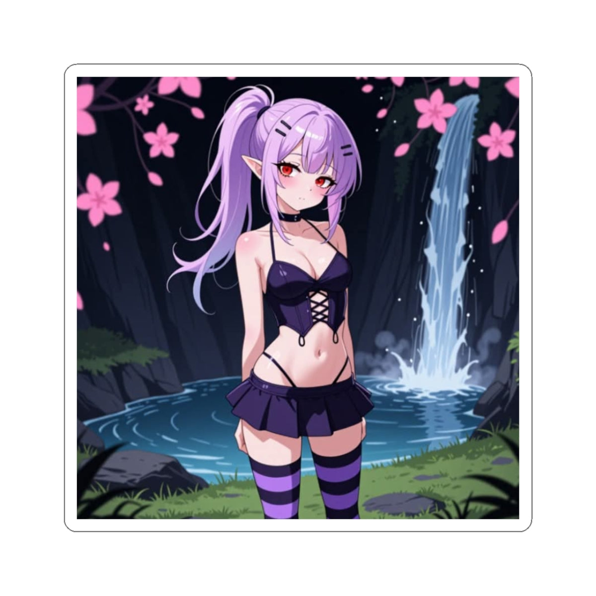 Anime Kiss-Cut Sticker — Waterfall Elf Scene