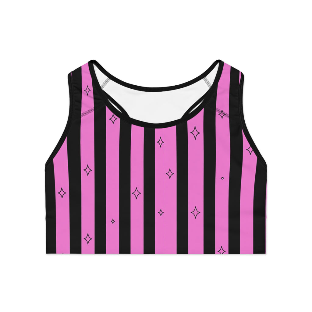 Pink & Black Striped Sports Bra