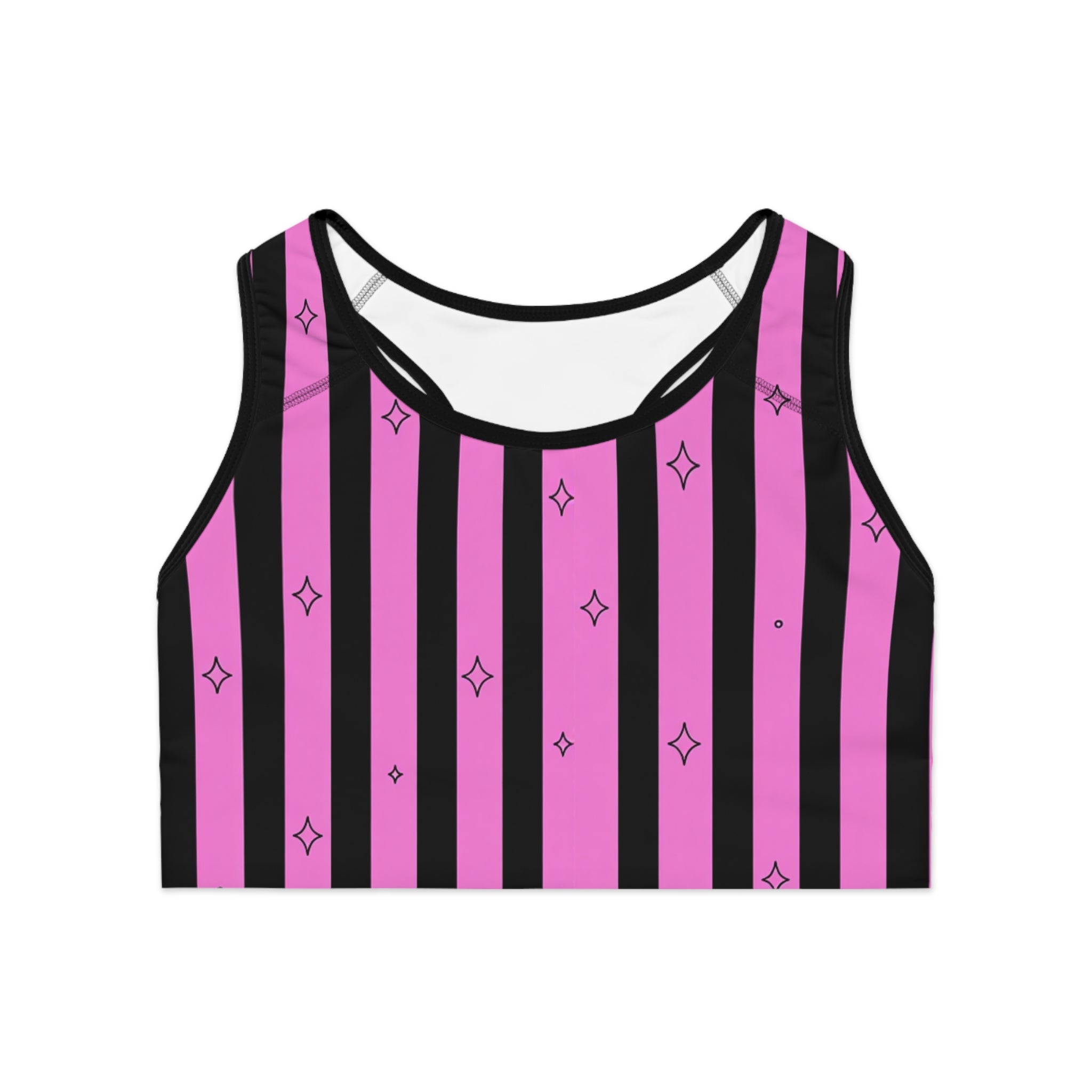 Pink & Black Striped Sports Bra