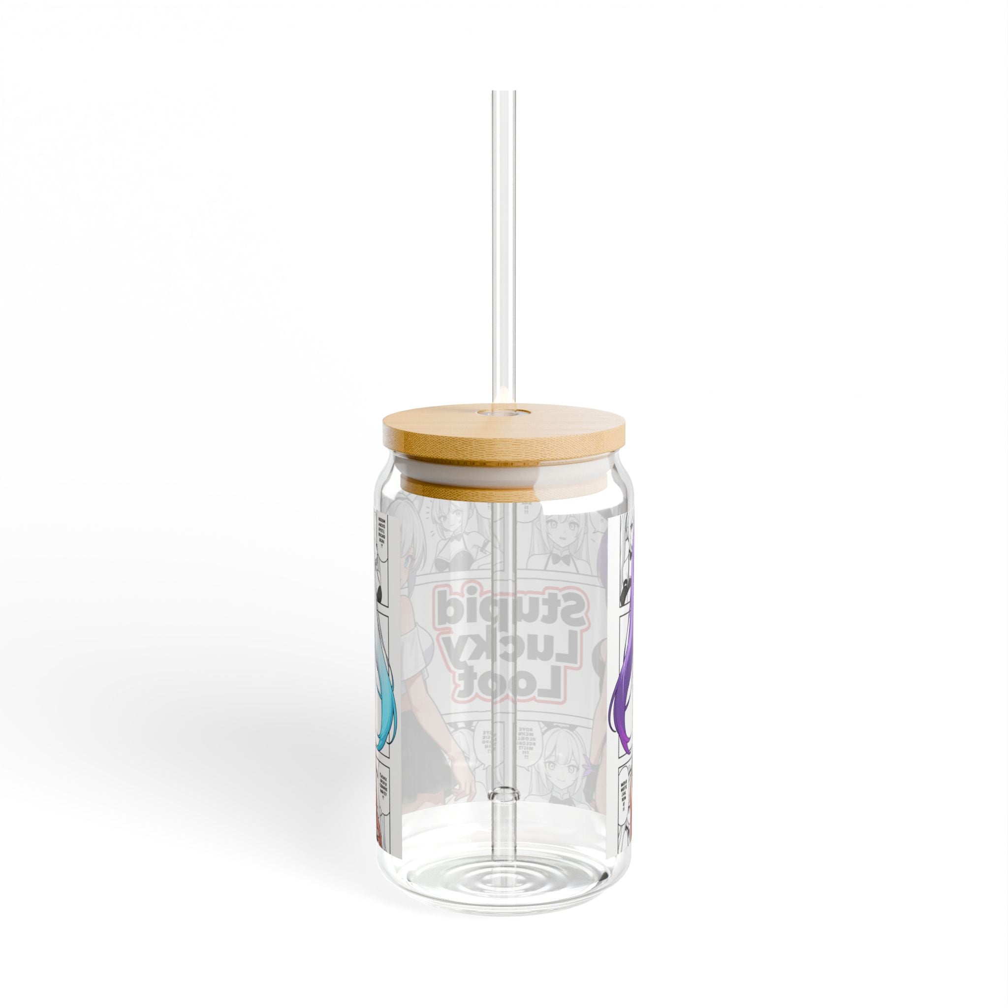 Manga Style Anime Glass Tumbler with Bamboo Lid & Straw | 16oz