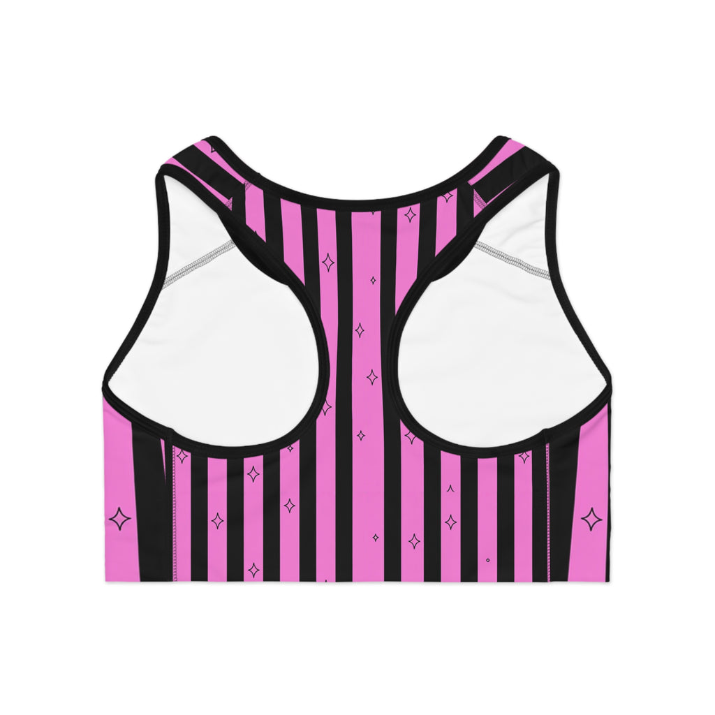 Pink & Black Striped Sports Bra