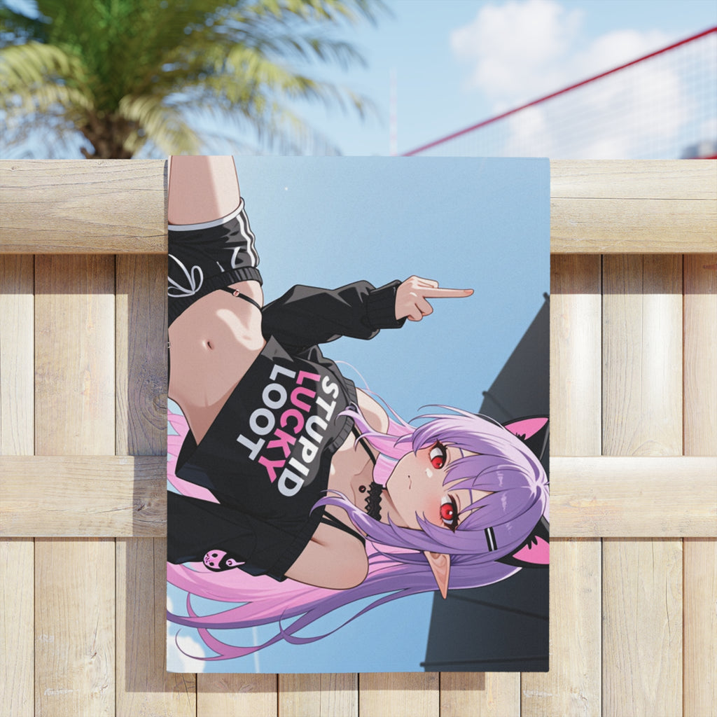Anime Goth Catgirl Beach Towel