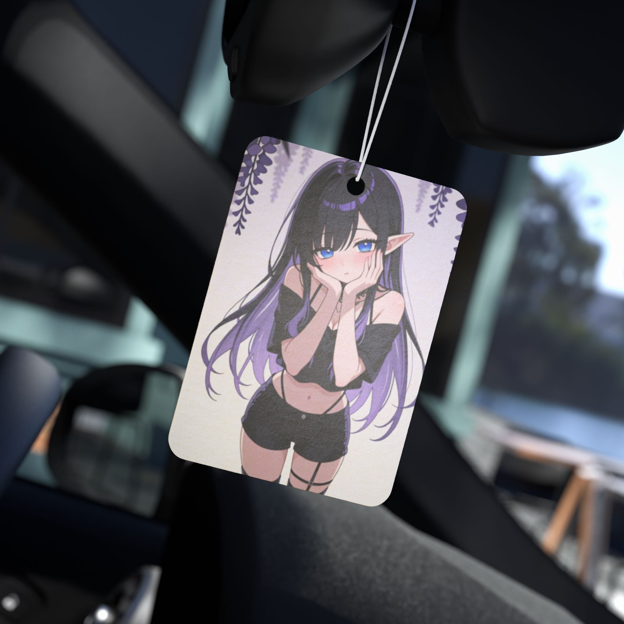 Anime Elf Girl Car Air Freshener — Cute Purple Aesthetic Scented Ornament