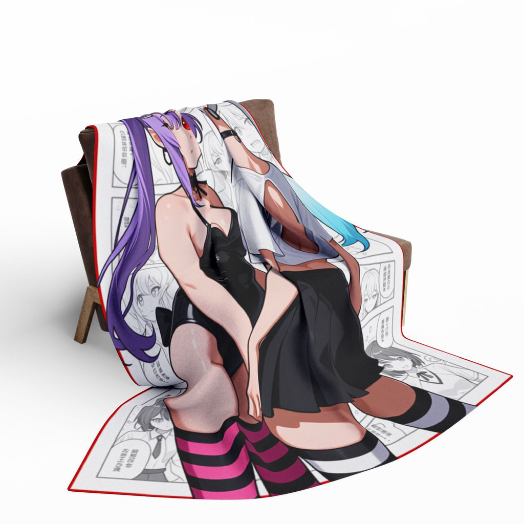 Cute Anime Bunny Girl and Neko Fleece Blanket