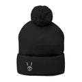Embroidered Bunny Skull Pom-Pom Knit Cap — Gothic Winter Beanie